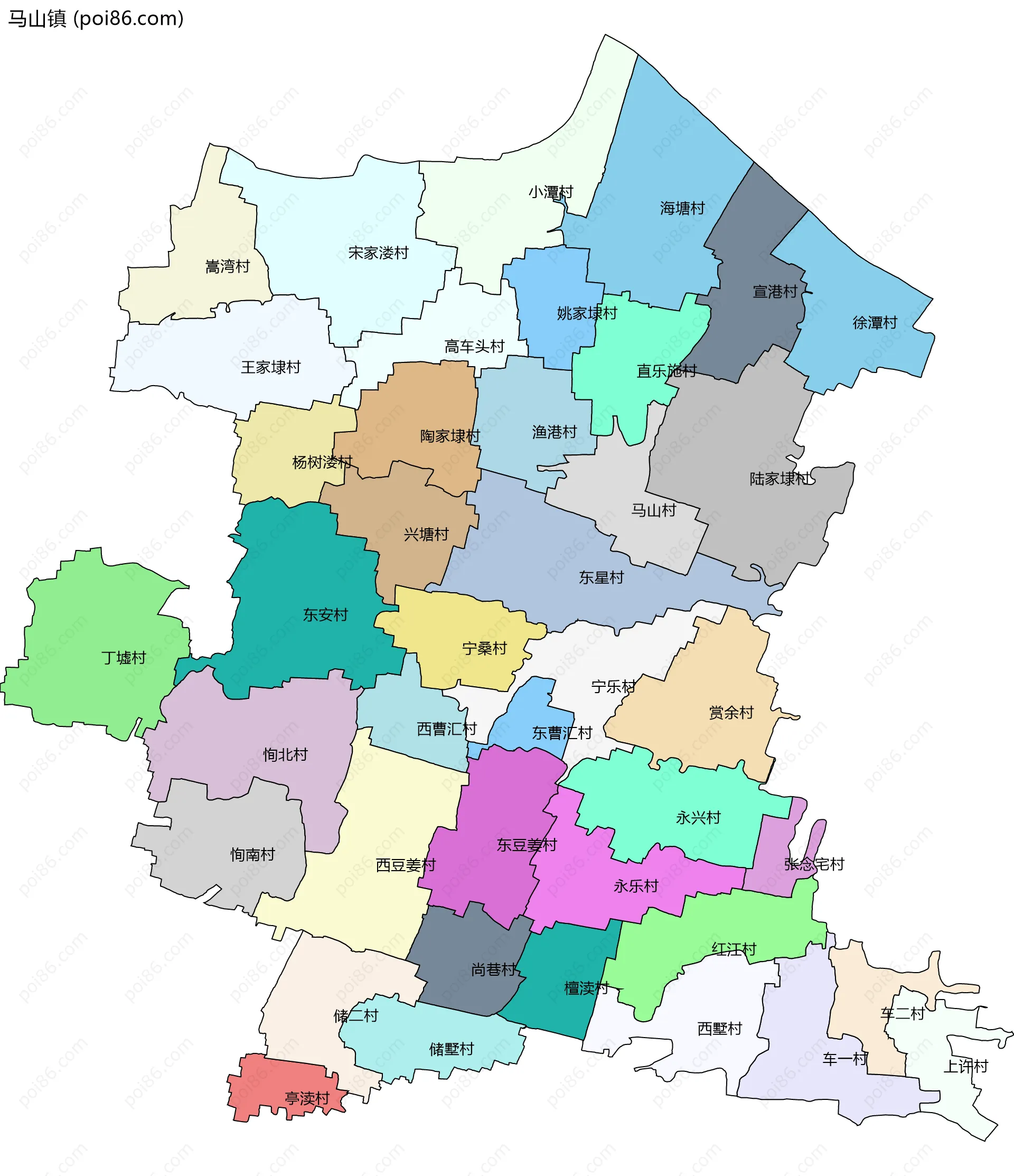 马山镇边界地图(五级行政区划)