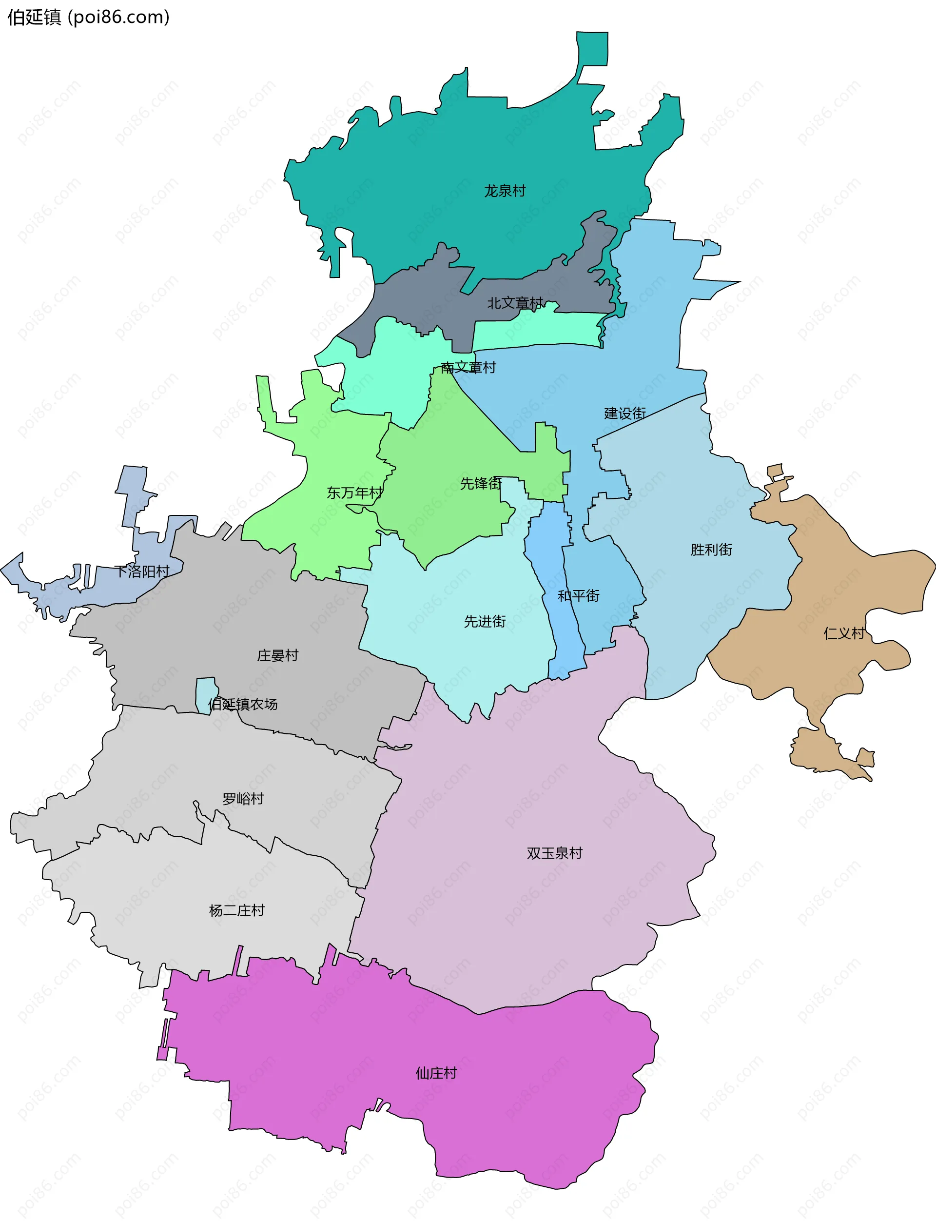 伯延镇边界地图(五级行政区划)