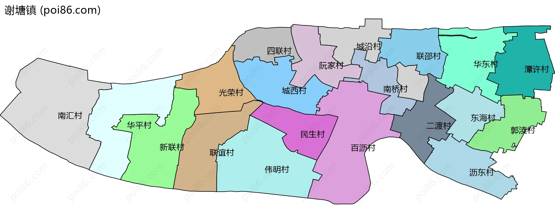 谢塘镇边界地图(五级行政区划)