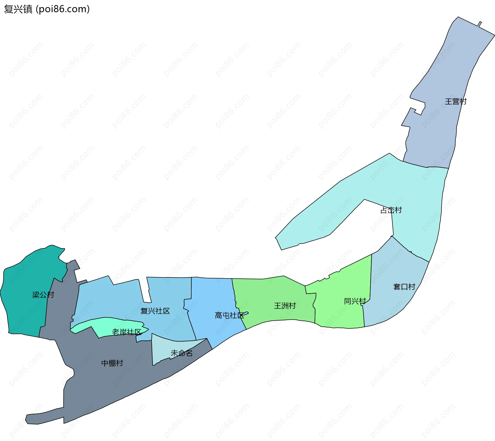 复兴镇边界地图(五级行政区划)