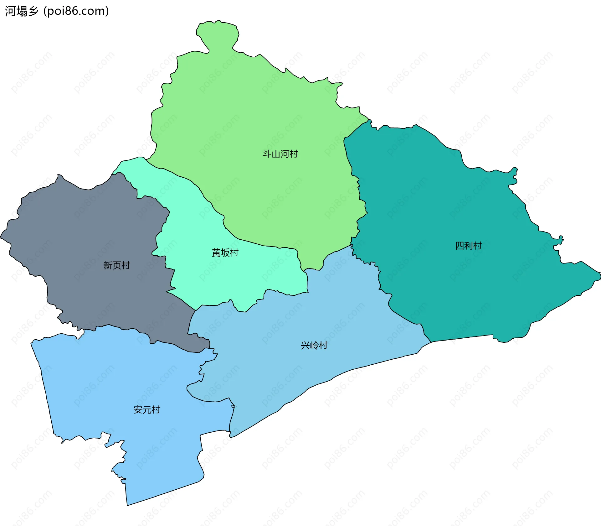 河塌乡边界地图(五级行政区划)