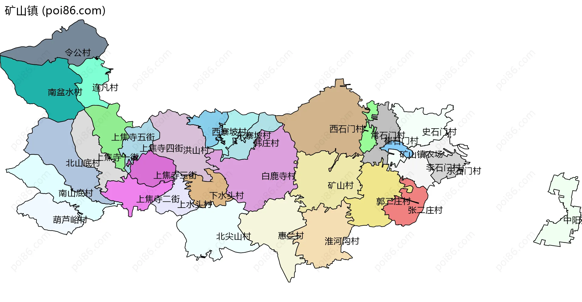矿山镇边界地图(五级行政区划)