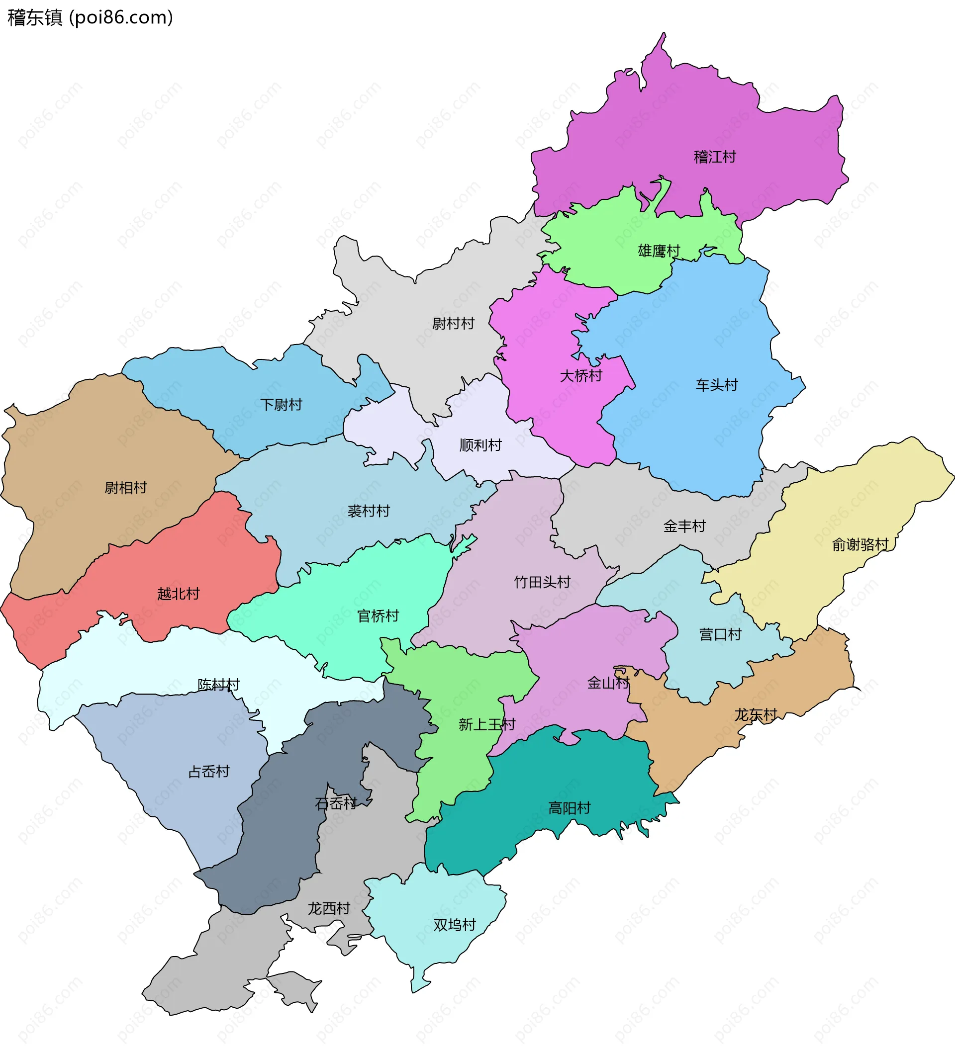 稽东镇边界地图(五级行政区划)