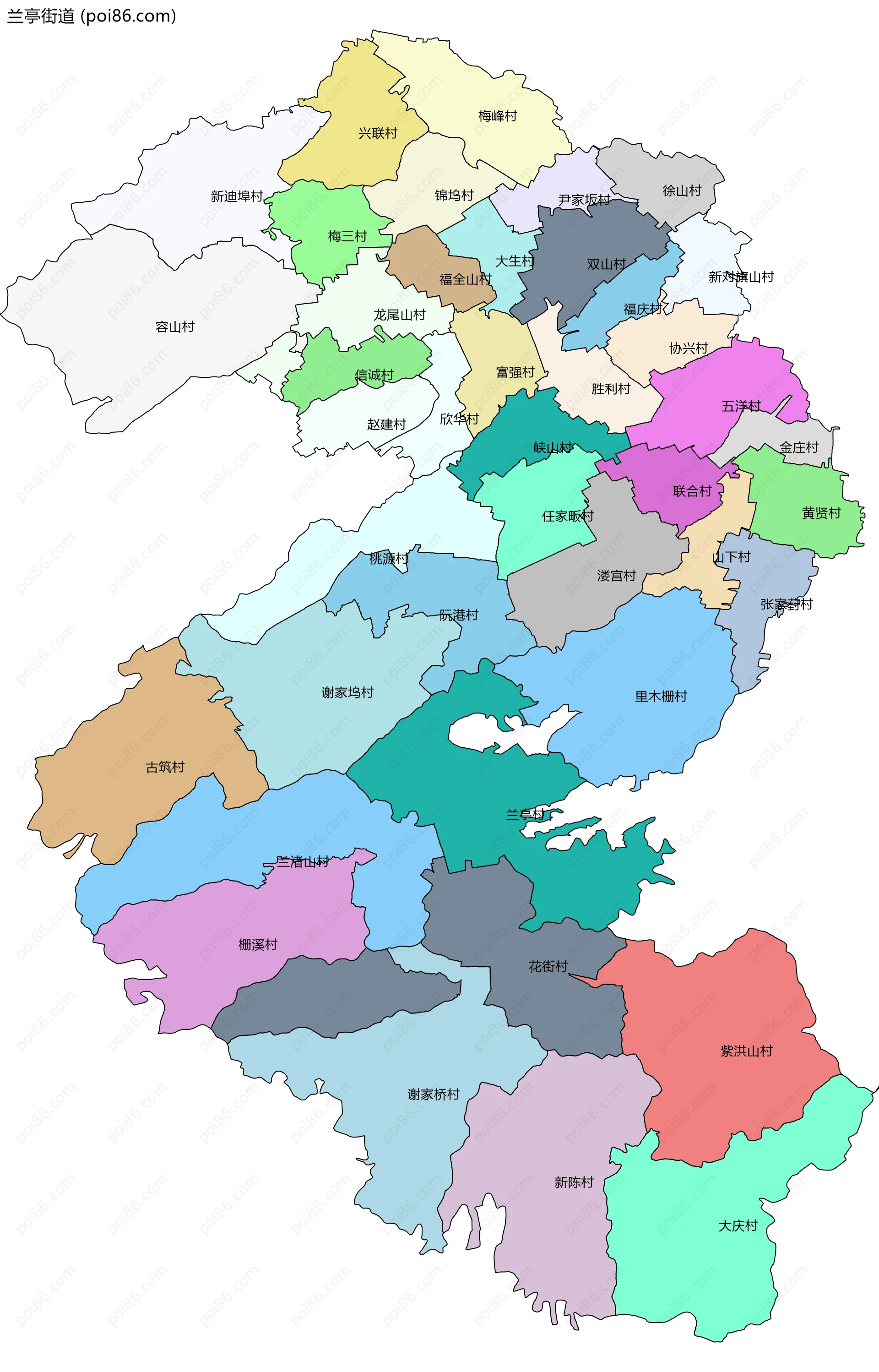 兰亭街道边界地图(五级行政区划)