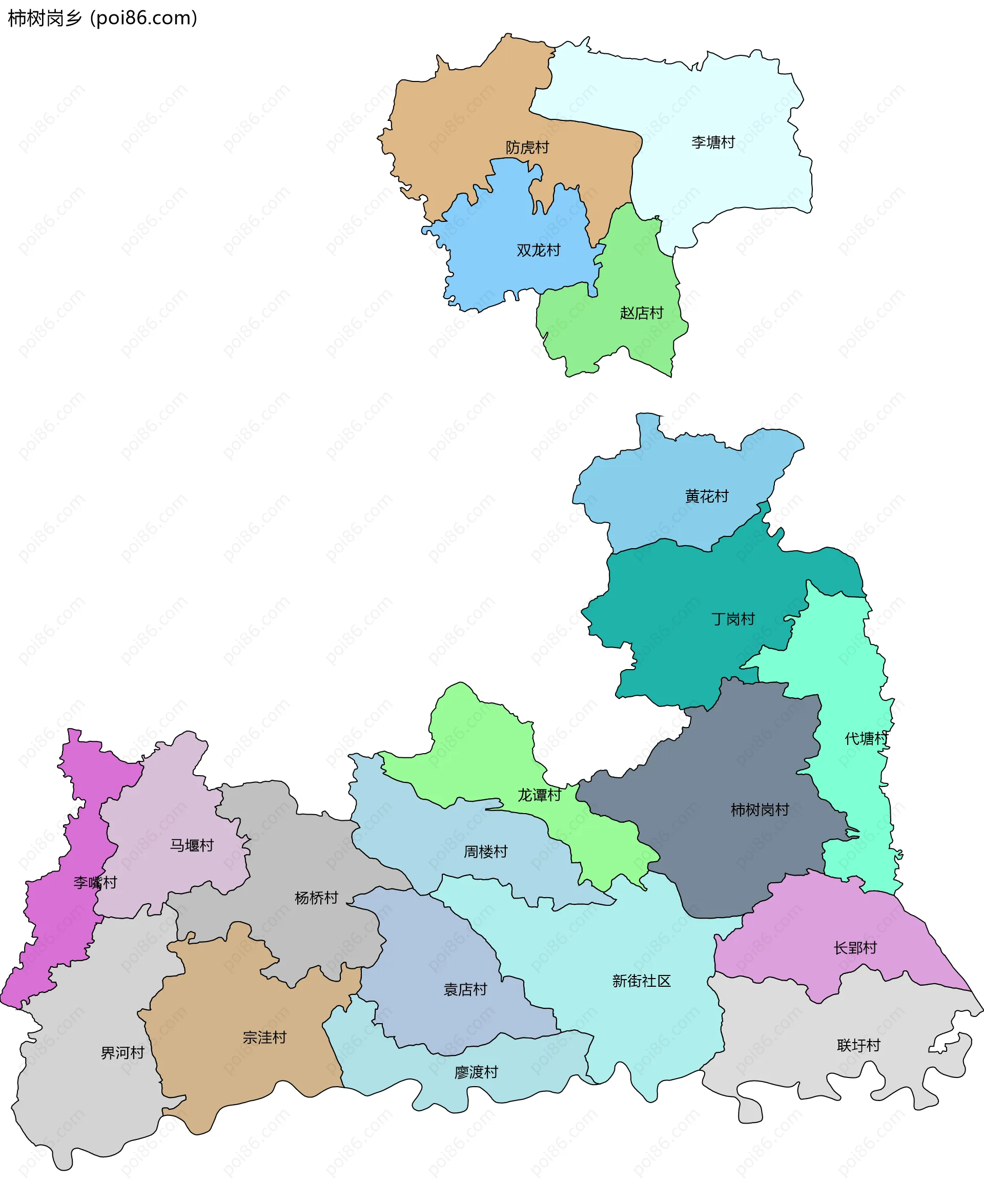 柿树岗乡边界地图(五级行政区划)