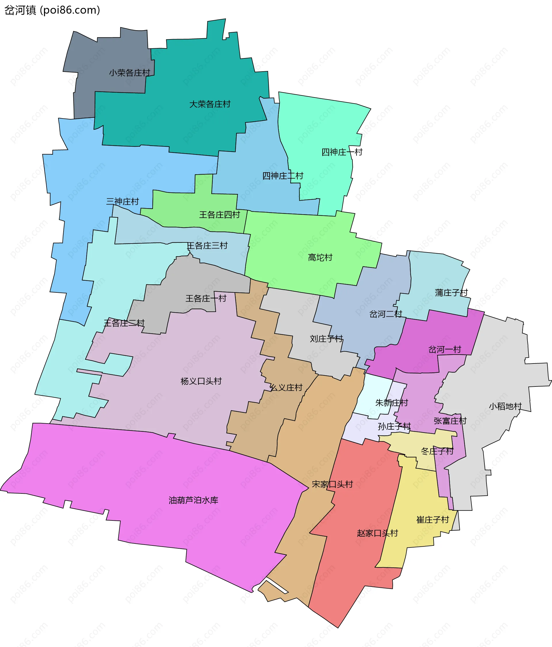 岔河镇边界地图(五级行政区划)