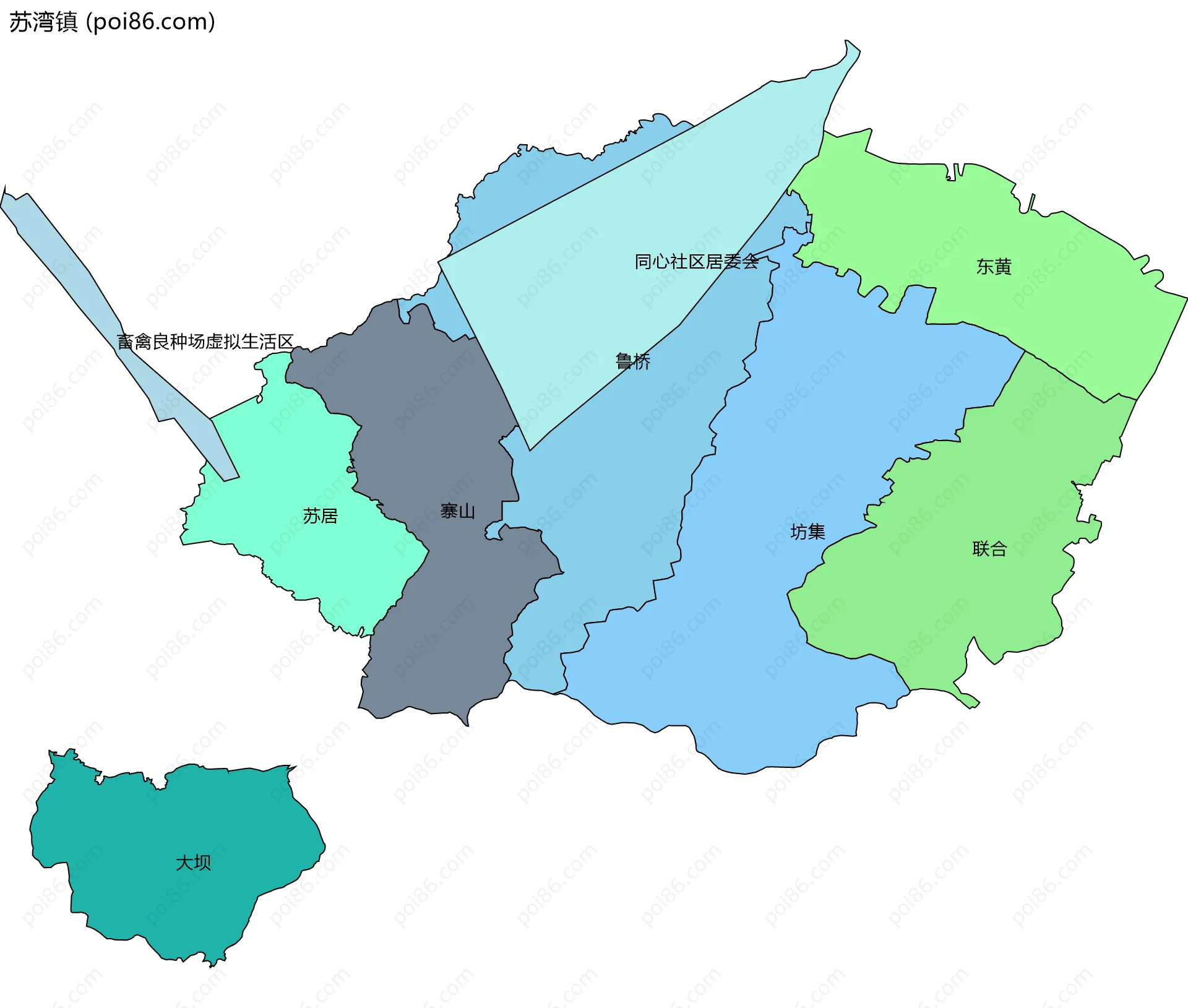 苏湾镇边界地图(五级行政区划)