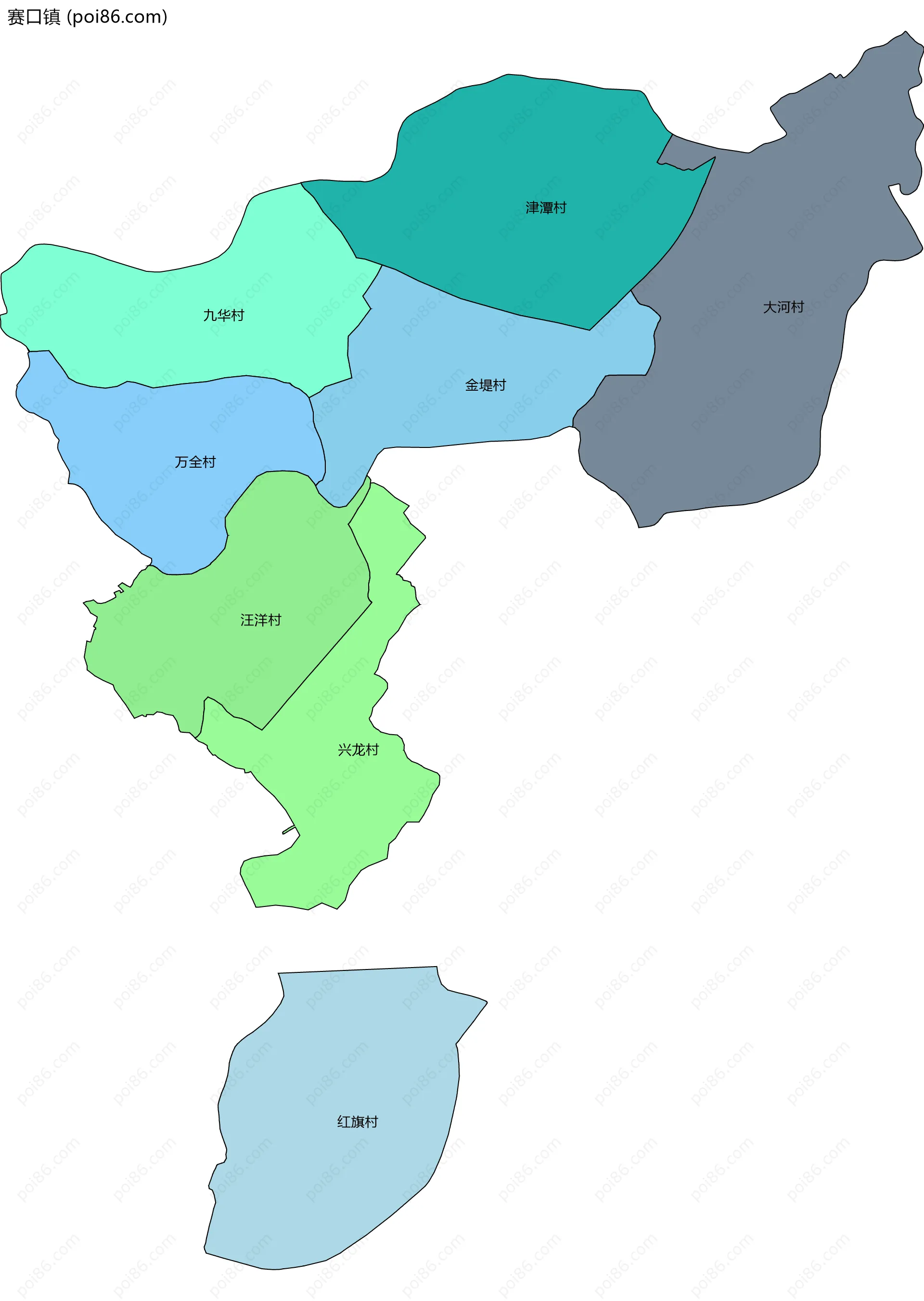 赛口镇边界地图(五级行政区划)