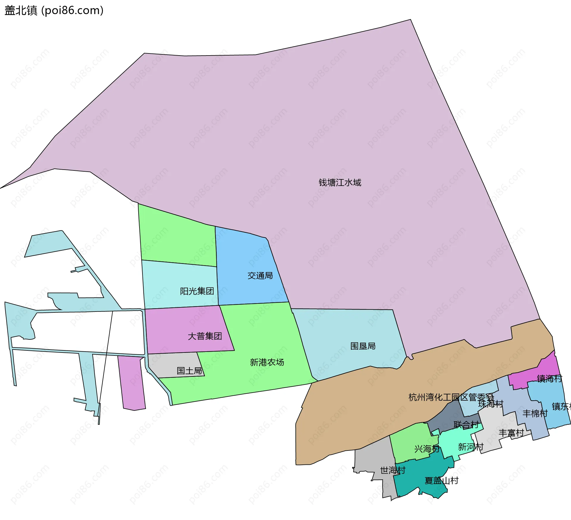盖北镇边界地图(五级行政区划)