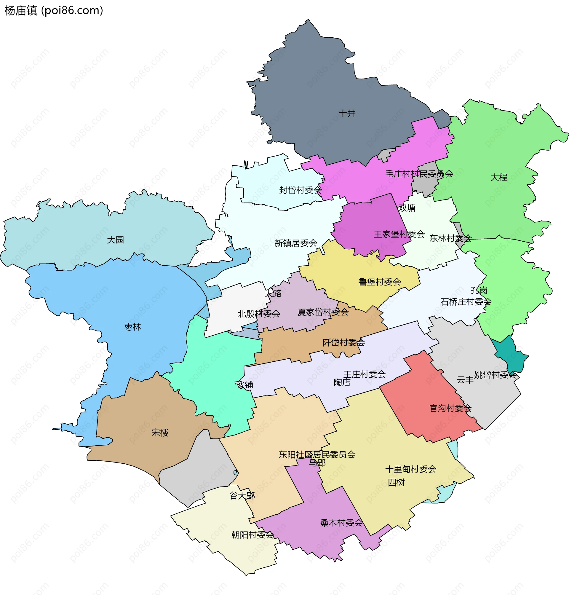 杨庙镇边界地图(五级行政区划)