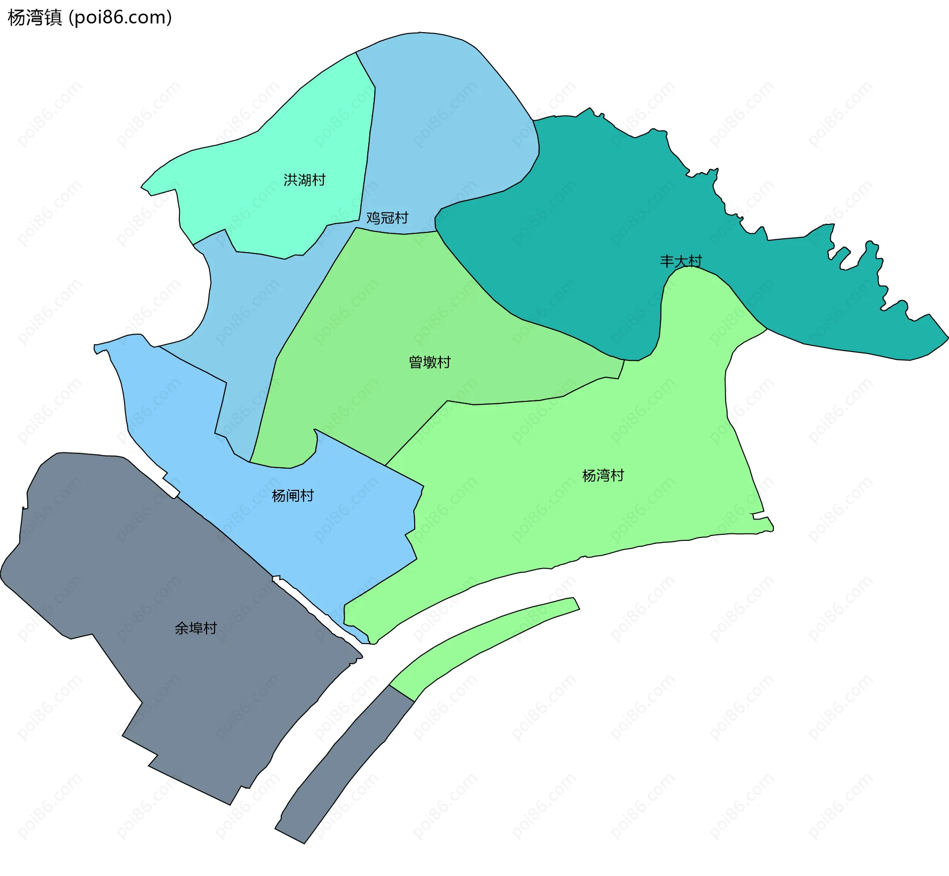 杨湾镇边界地图(五级行政区划)