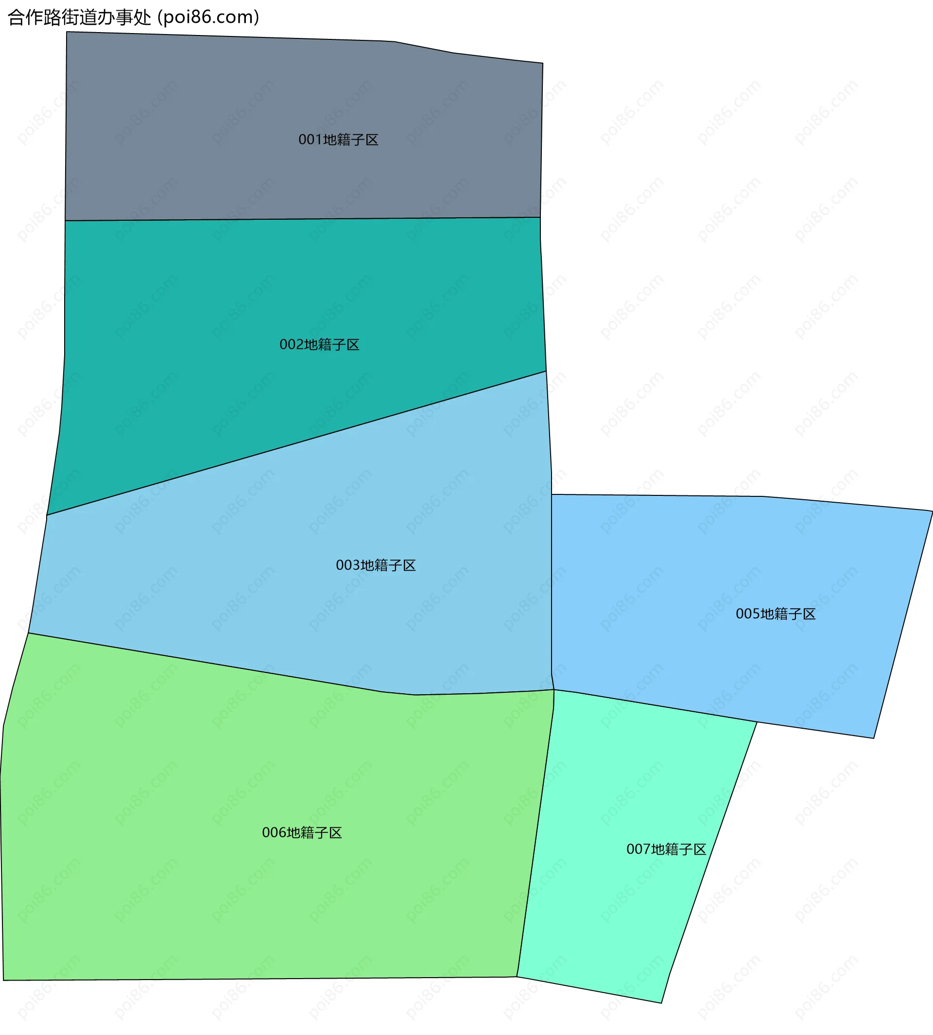 合作路街道办事处边界地图(五级行政区划)