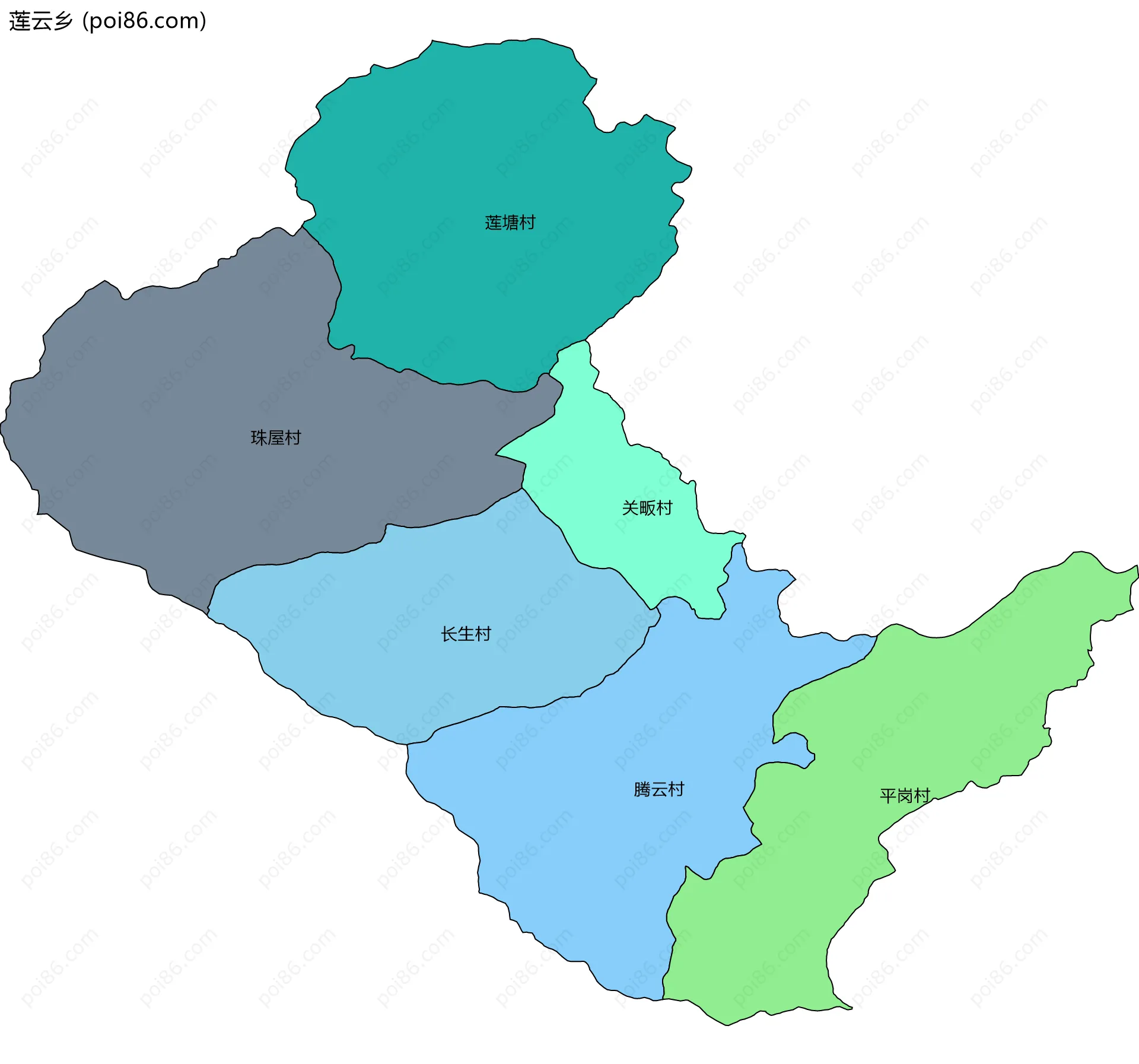 莲云乡边界地图(五级行政区划)