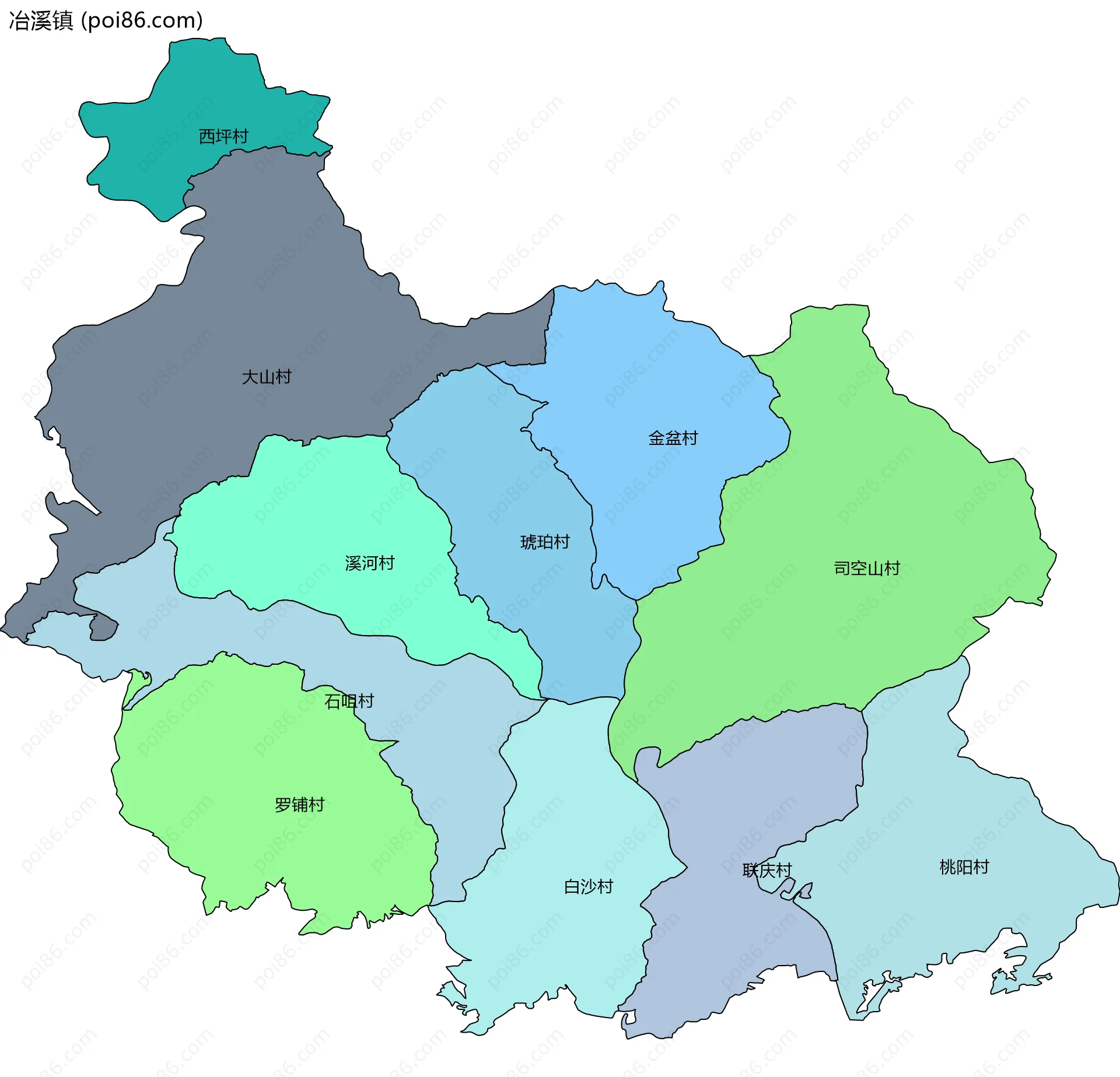 冶溪镇边界地图(五级行政区划)
