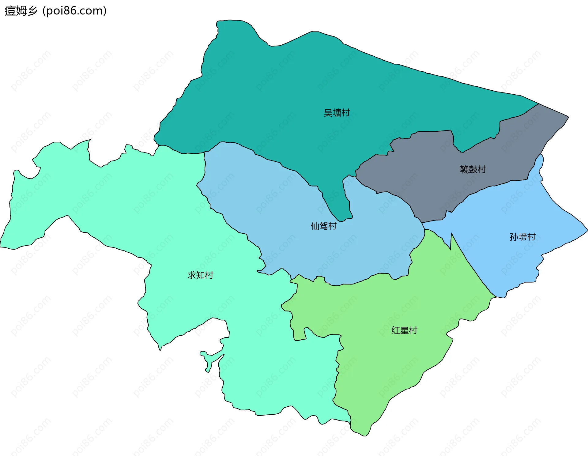 痘姆乡边界地图(五级行政区划)