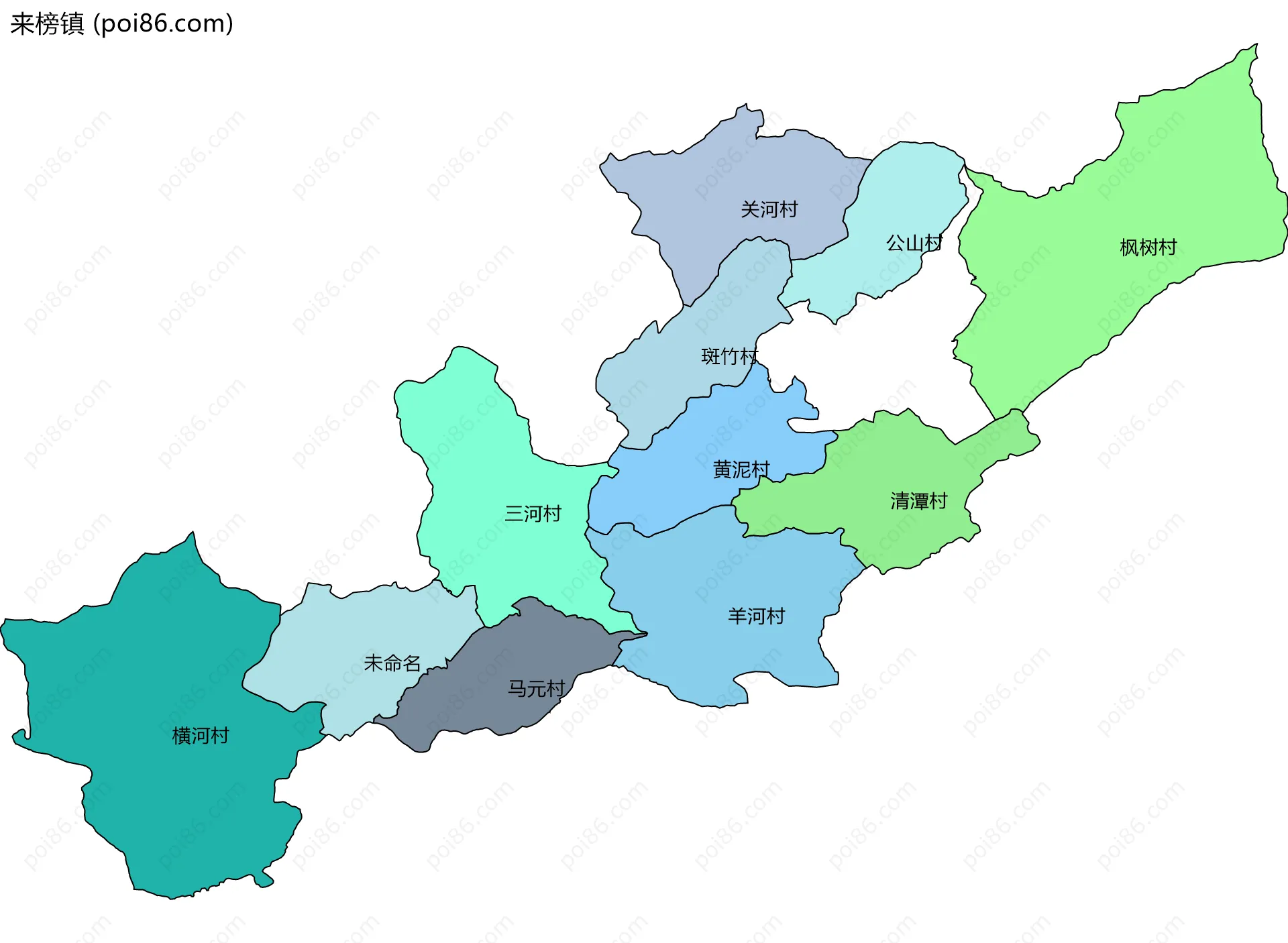 来榜镇边界地图(五级行政区划)