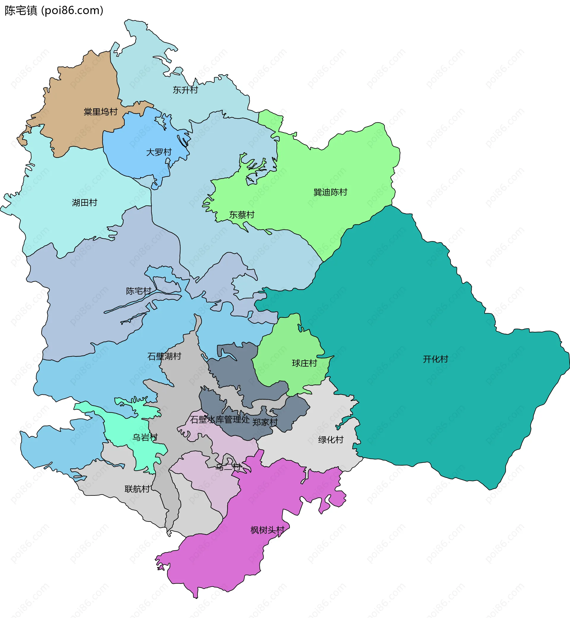 陈宅镇边界地图(五级行政区划)