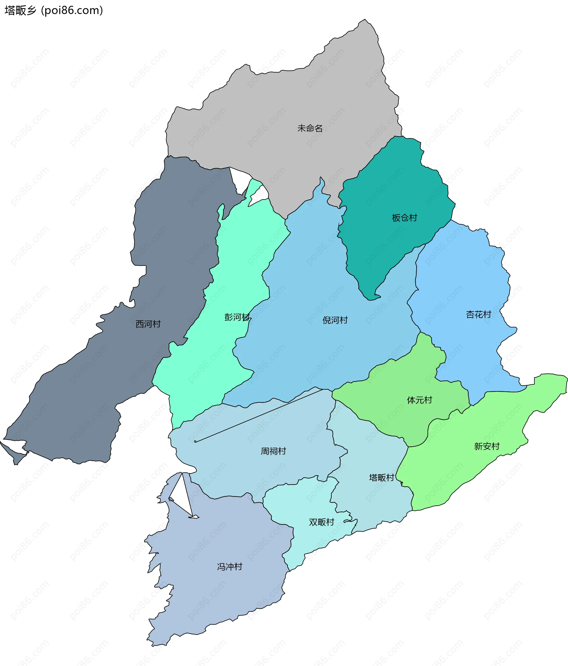 塔畈乡边界地图(五级行政区划)