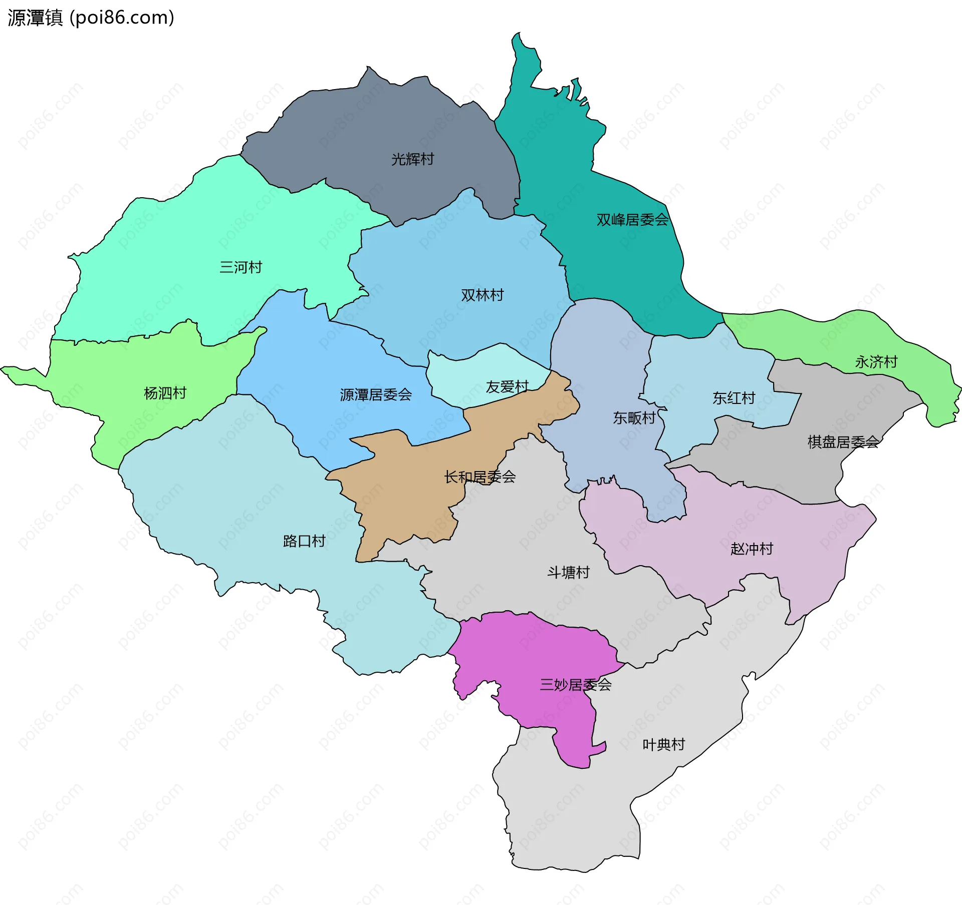 源潭镇边界地图(五级行政区划)