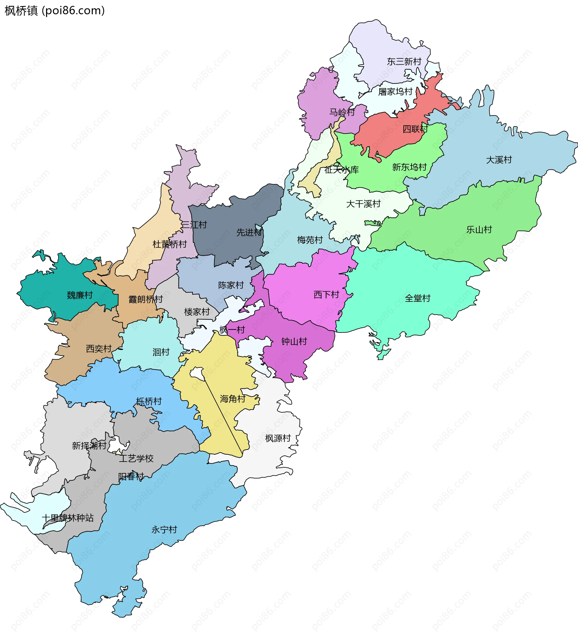 枫桥镇边界地图(五级行政区划)