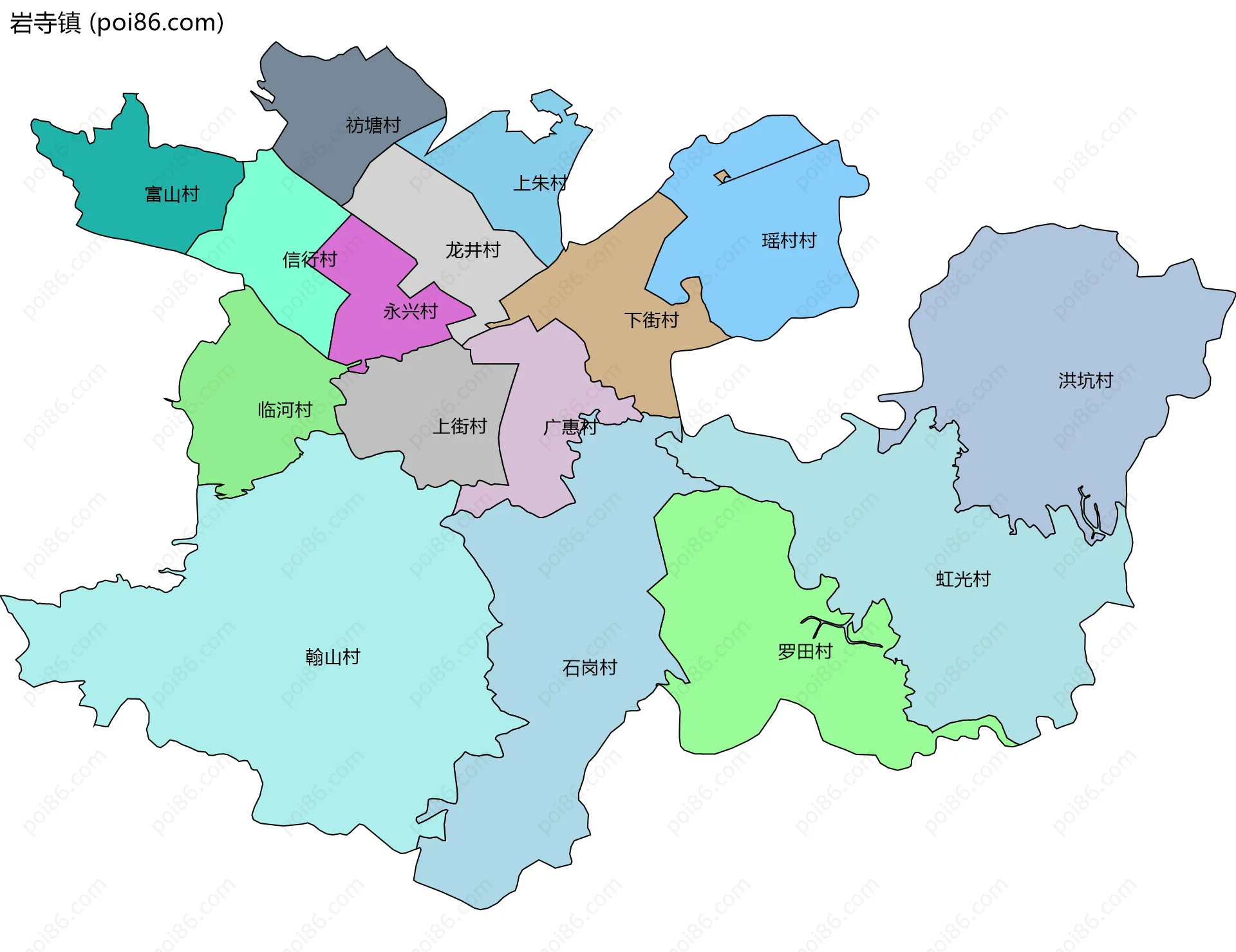 岩寺镇边界地图(五级行政区划)