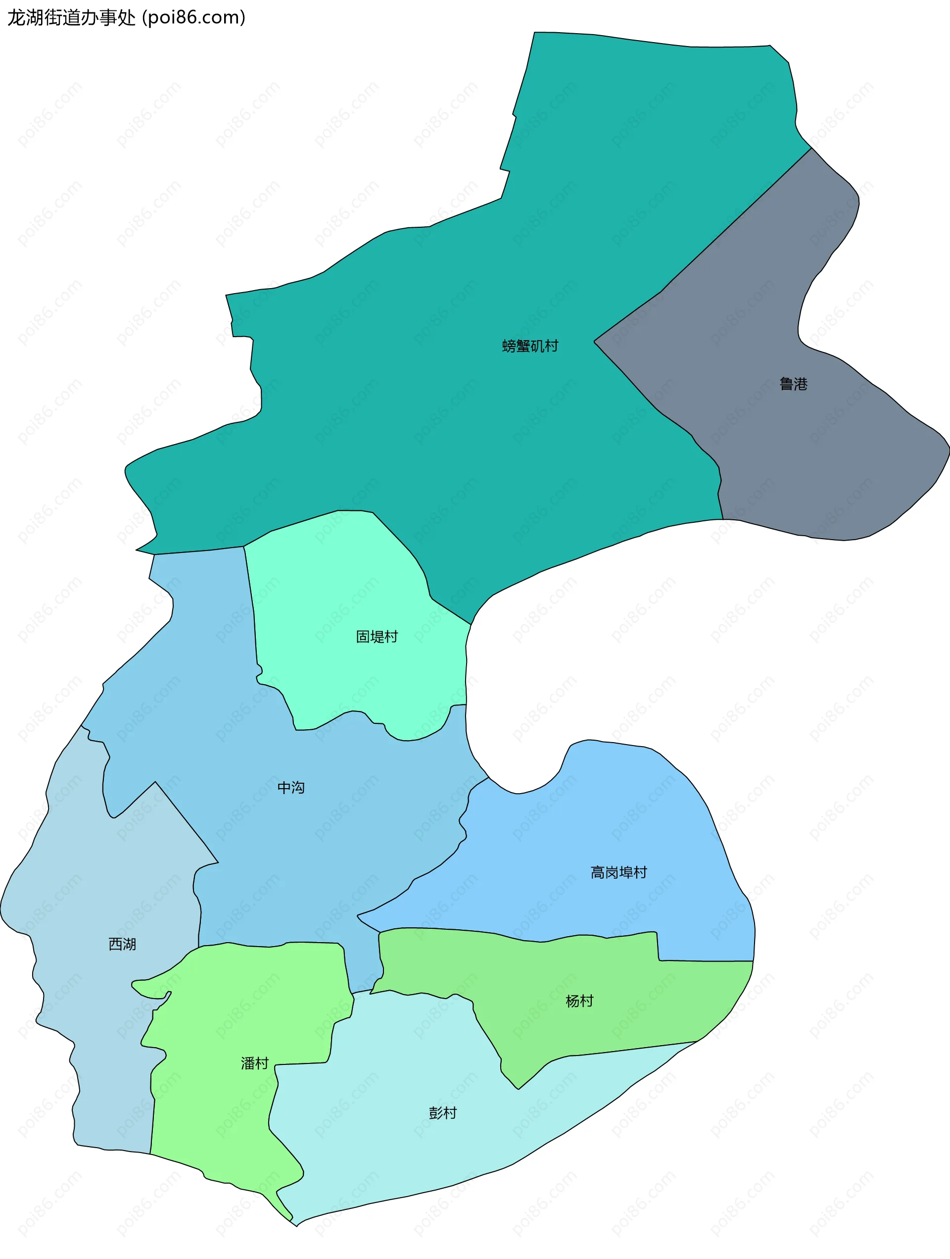 龙湖街道办事处边界地图(五级行政区划)