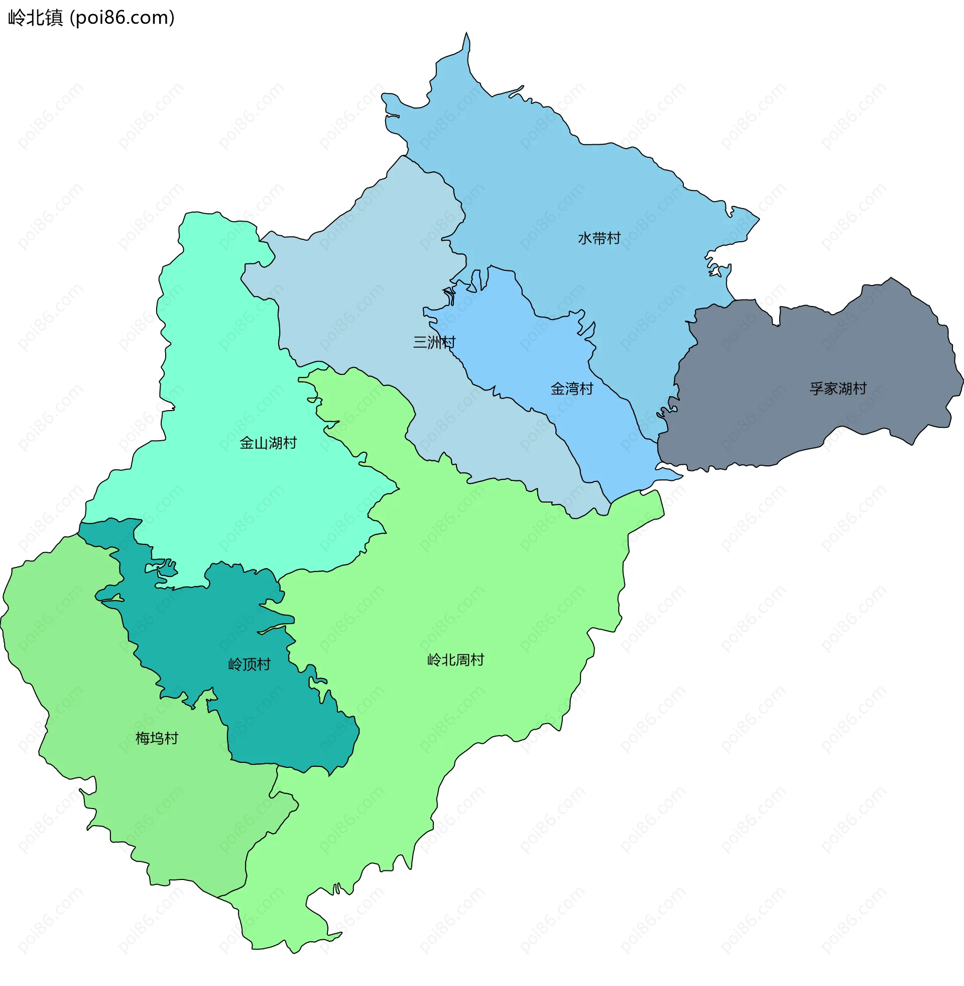 岭北镇边界地图(五级行政区划)