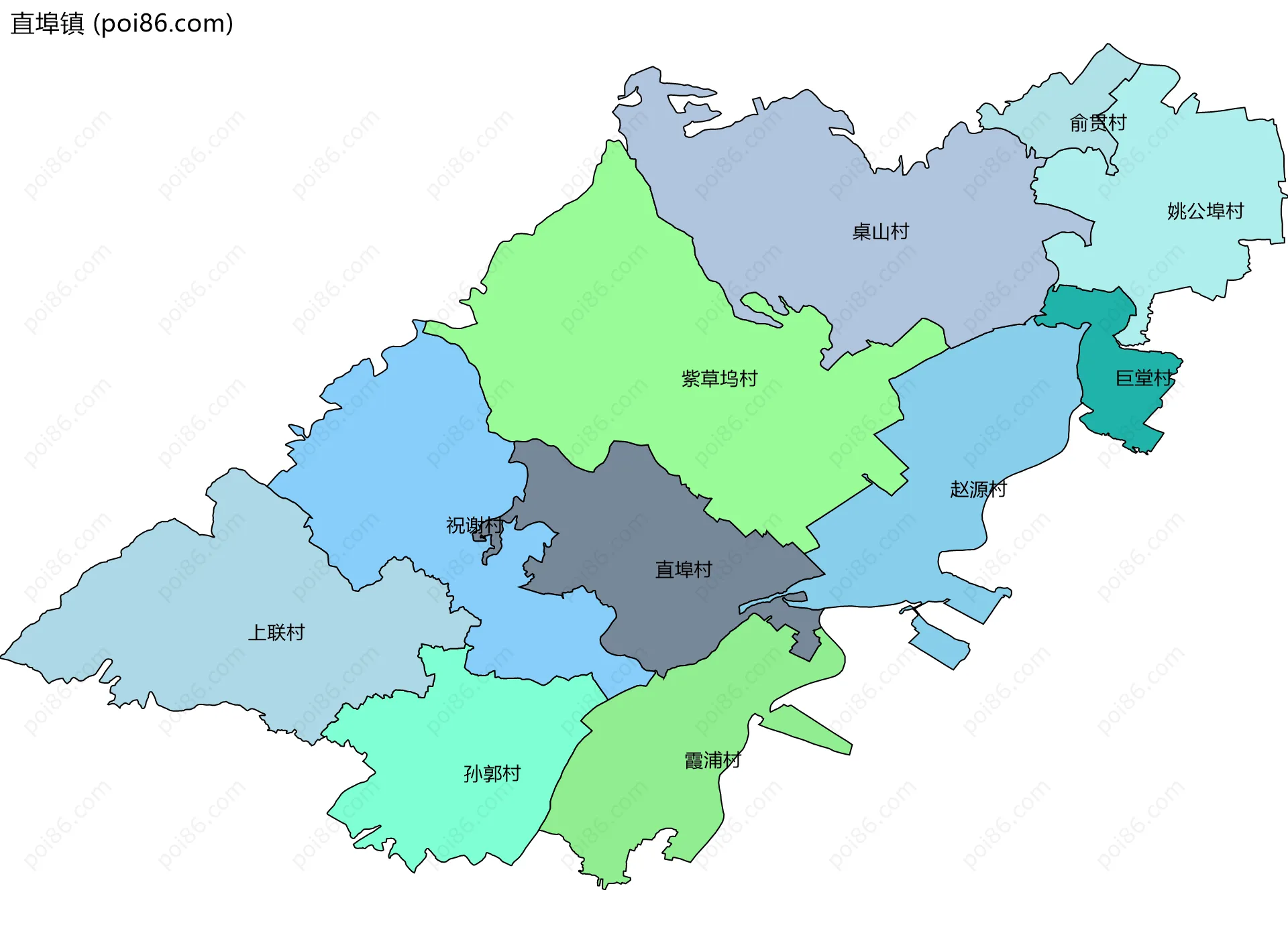 直埠镇边界地图(五级行政区划)
