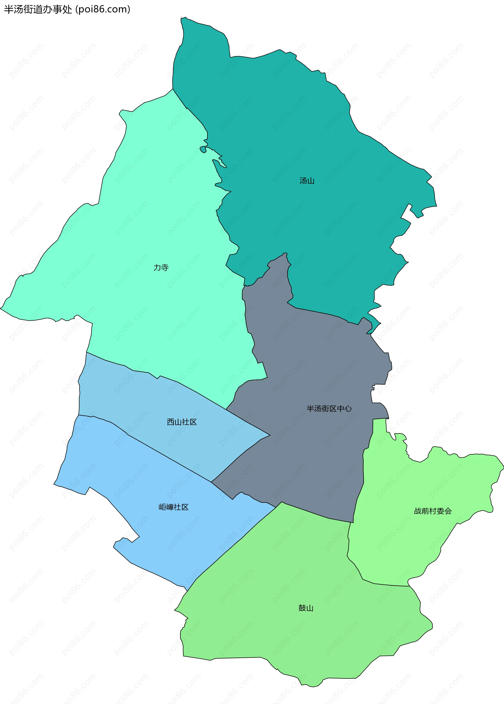 半汤街道办事处边界地图(五级行政区划)