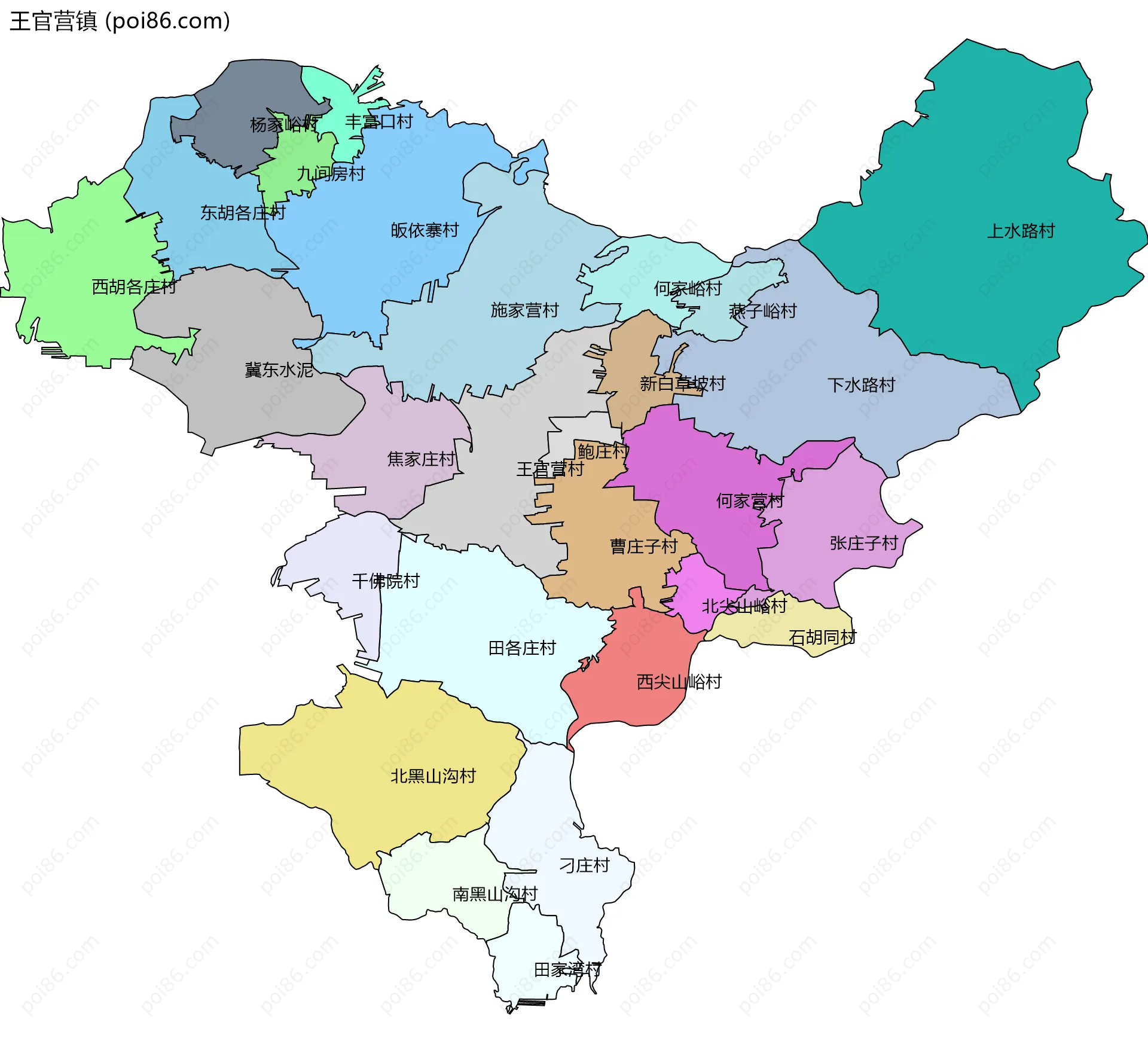 王官营镇边界地图(五级行政区划)