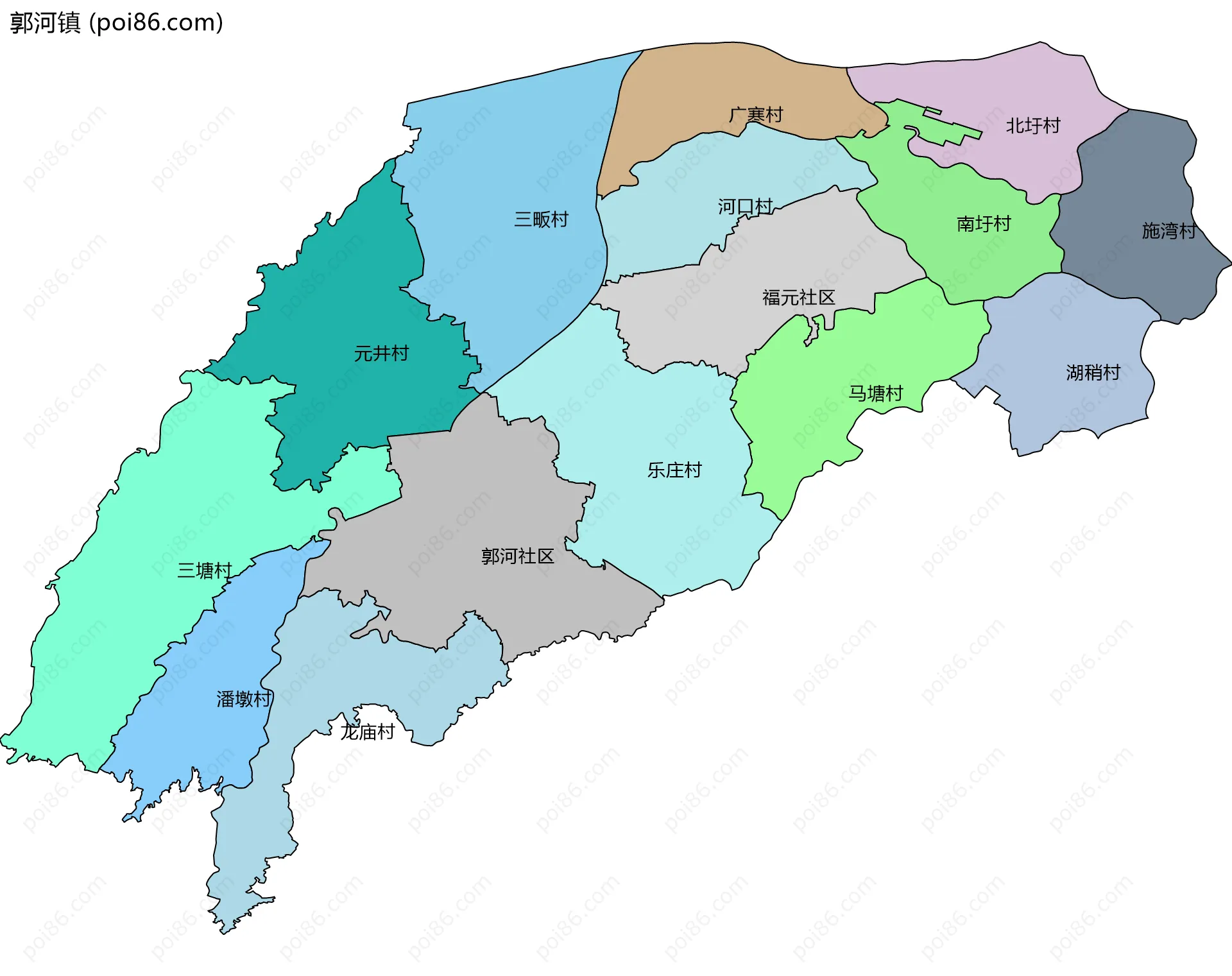 郭河镇边界地图(五级行政区划)