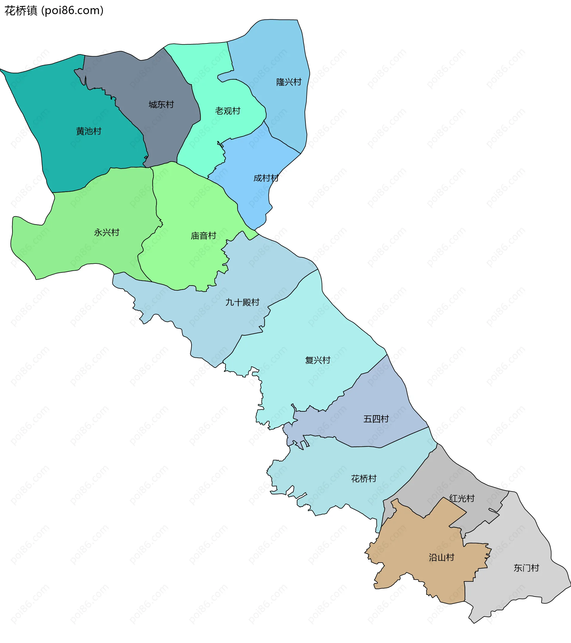 花桥镇边界地图(五级行政区划)