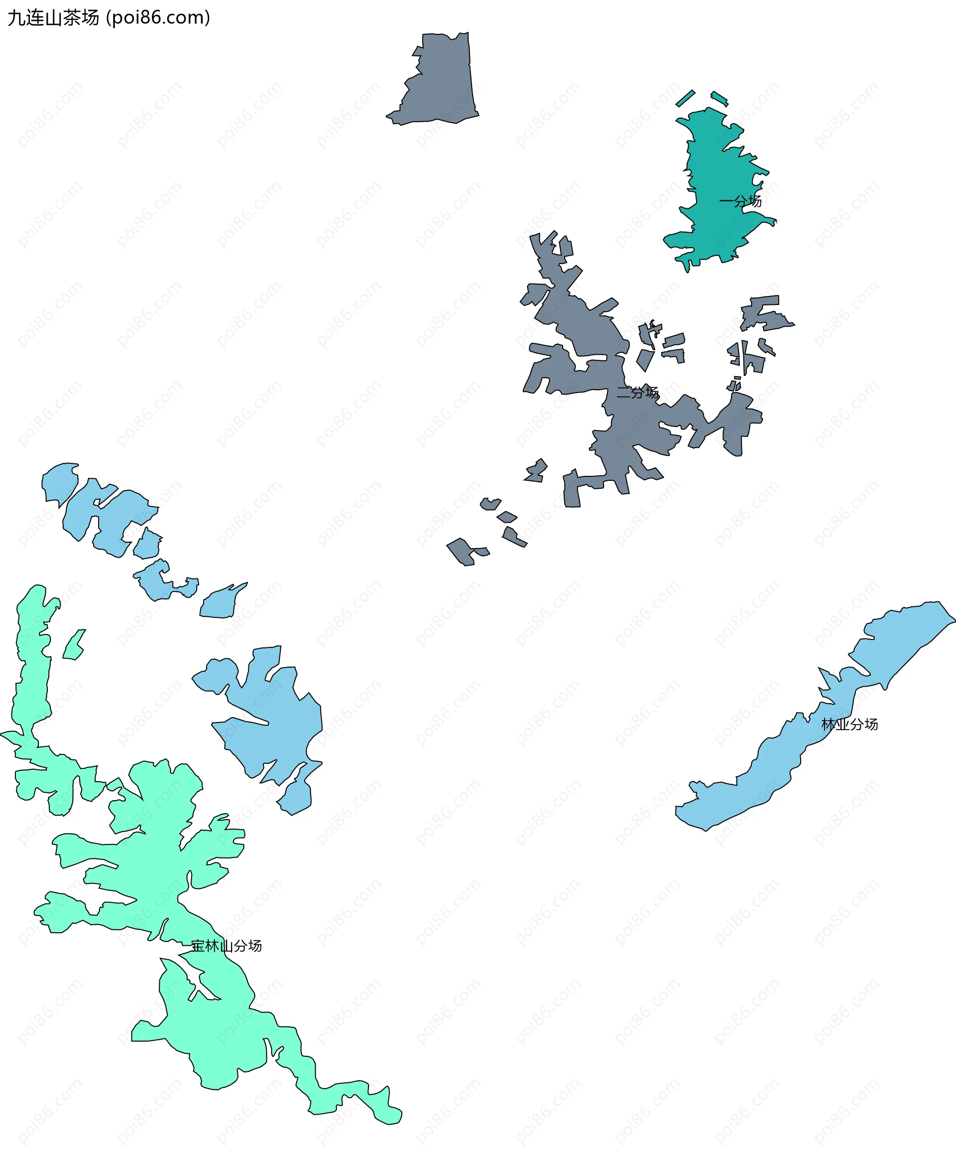 九连山茶场边界地图(五级行政区划)