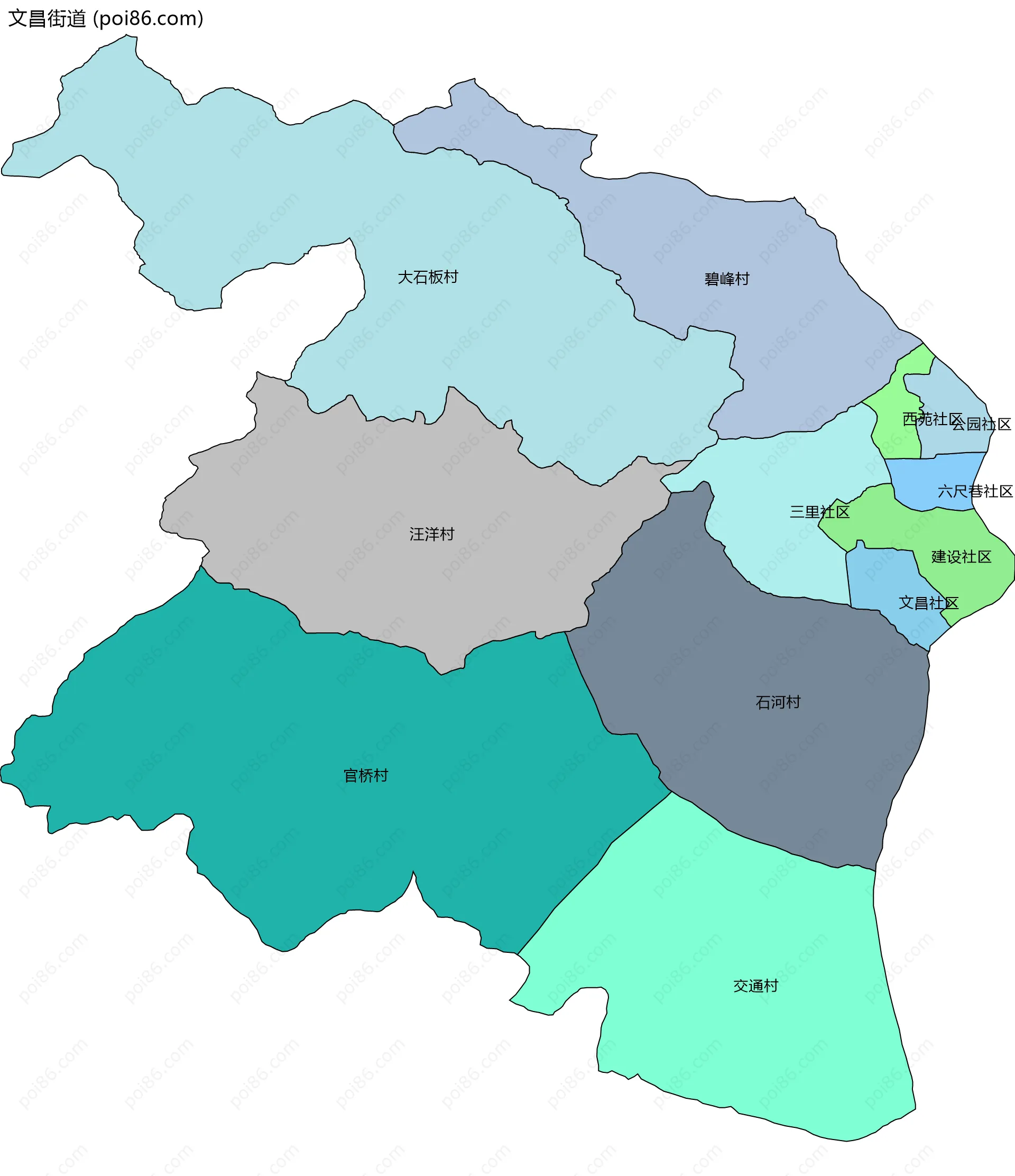 文昌街道边界地图(五级行政区划)