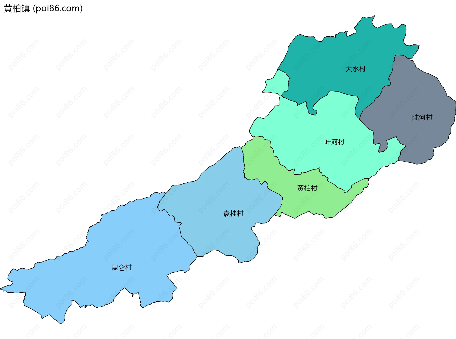 黄柏镇边界地图(五级行政区划)