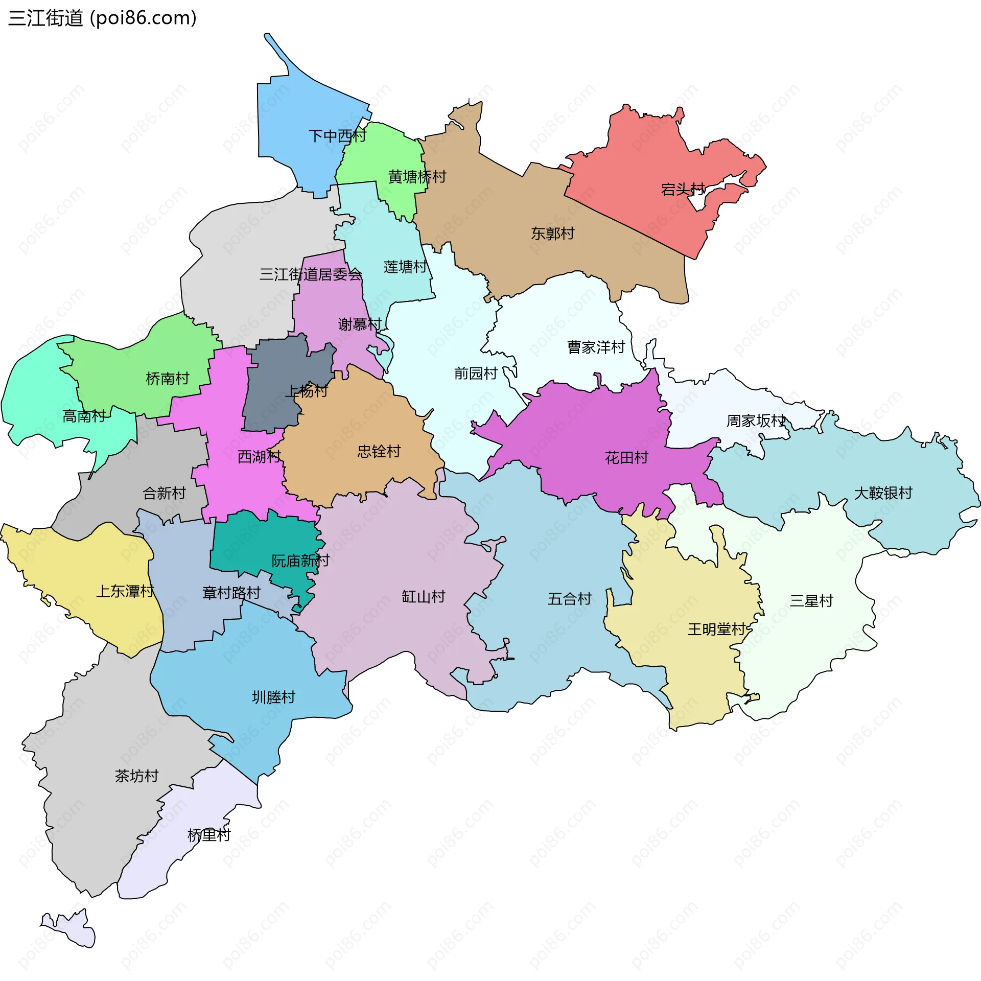 三江街道边界地图(五级行政区划)