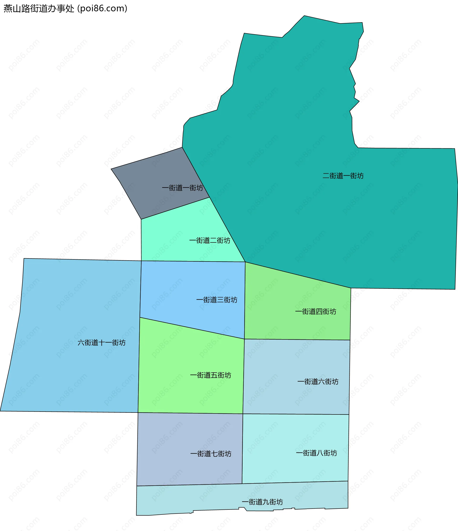 燕山路街道办事处边界地图(五级行政区划)