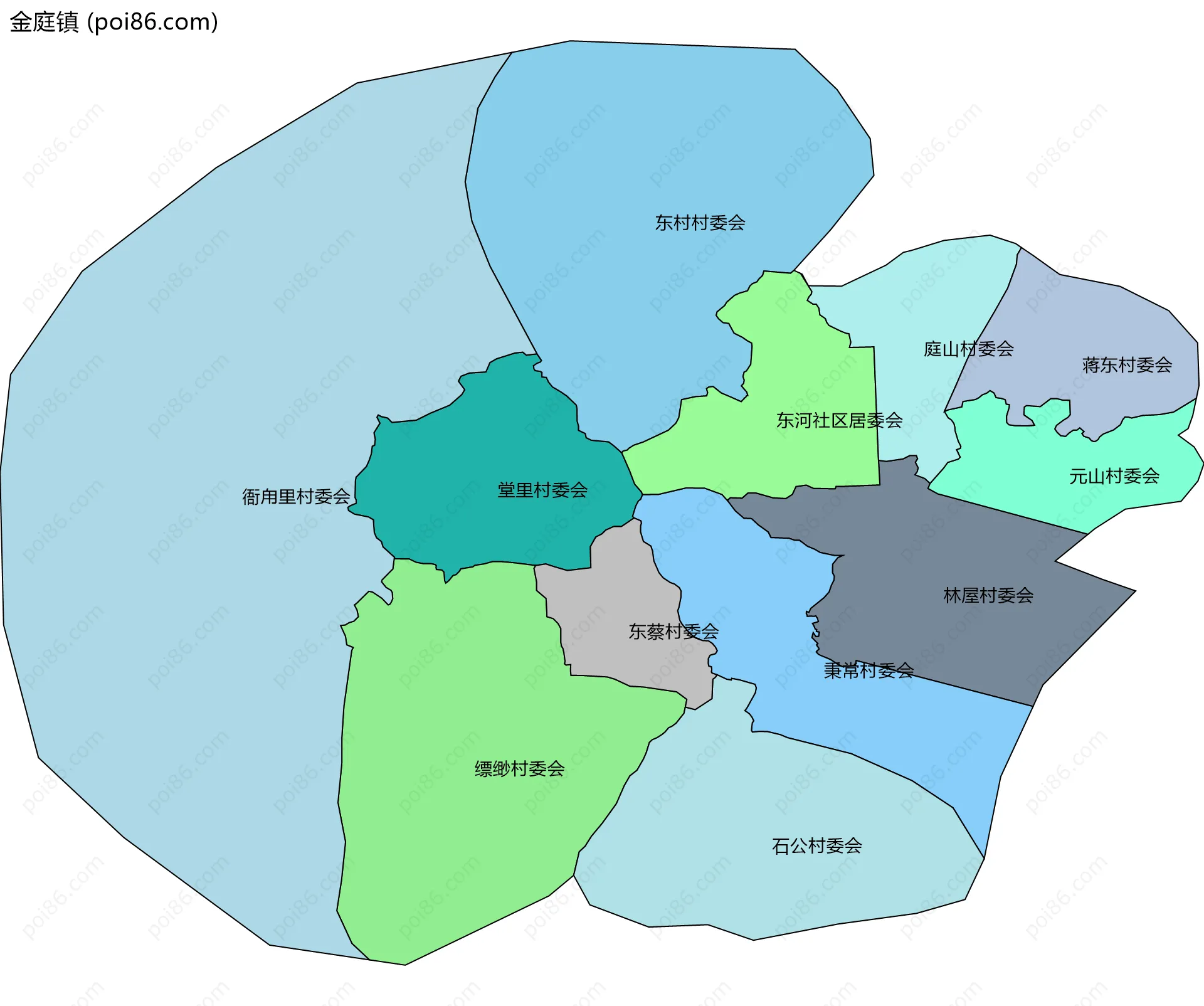 金庭镇边界地图(五级行政区划)