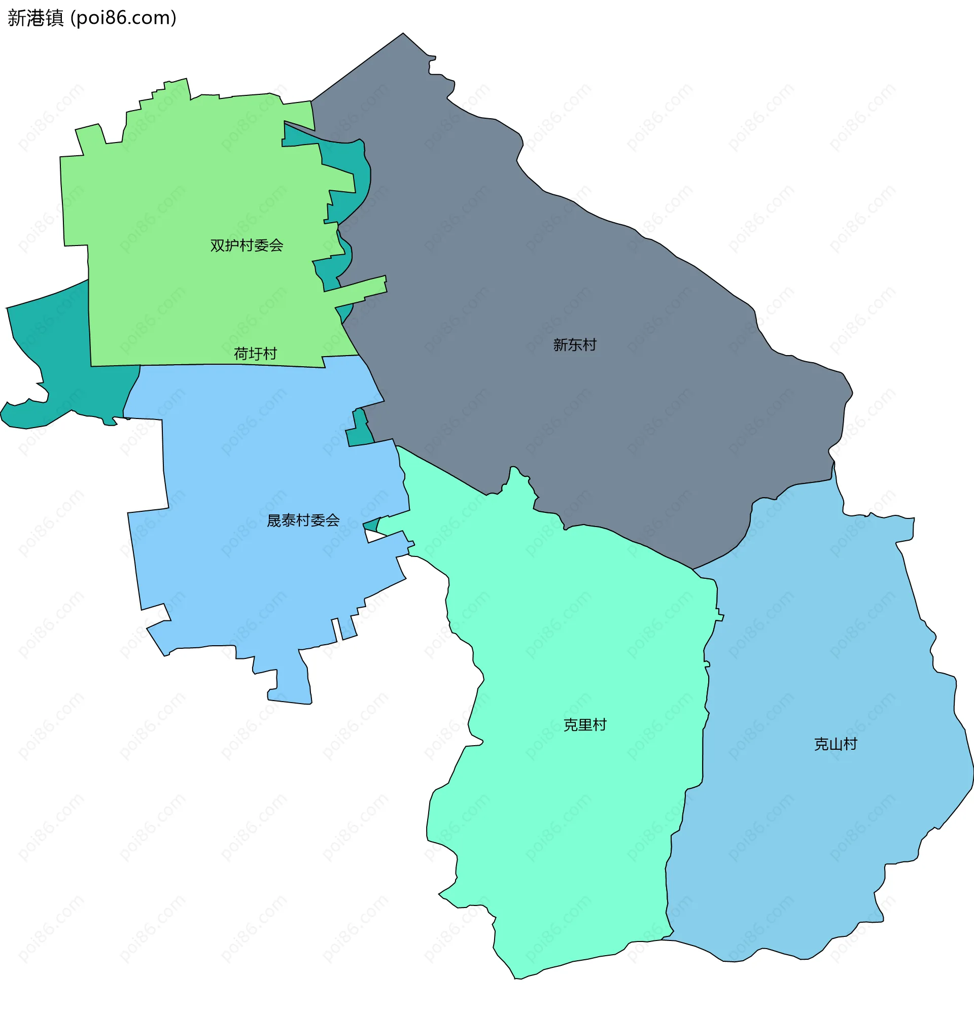 新港镇边界地图(五级行政区划)