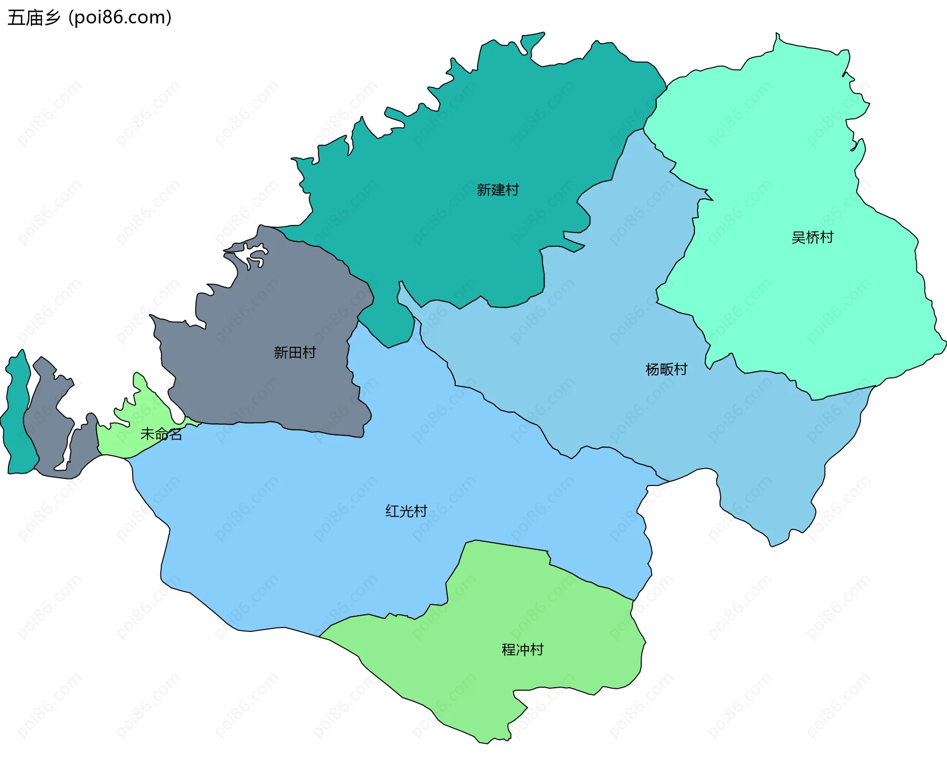 五庙乡边界地图(五级行政区划)