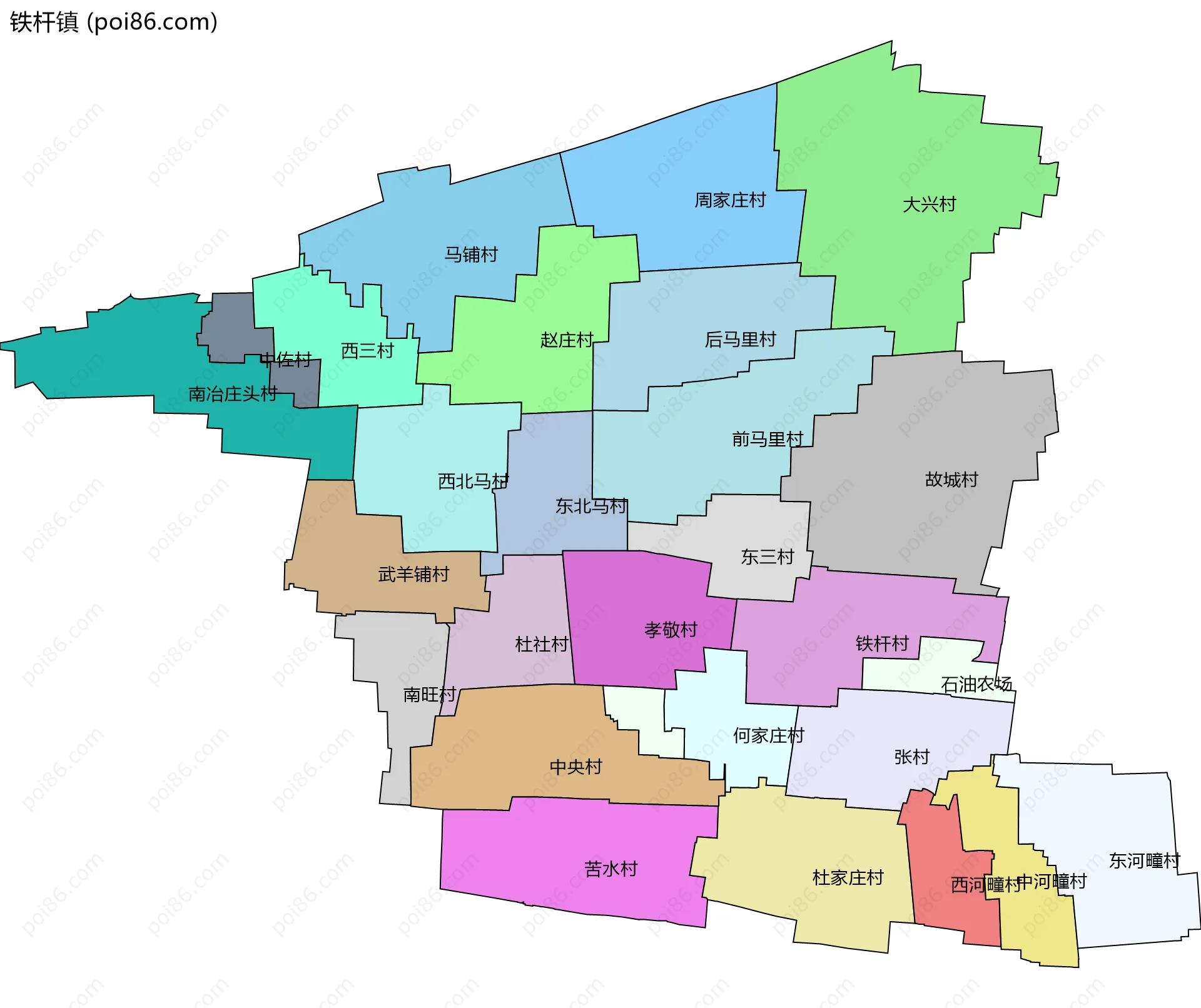 铁杆镇边界地图(五级行政区划)
