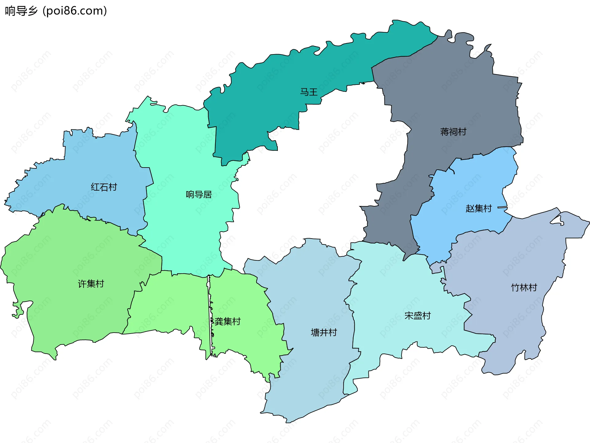 响导乡边界地图(五级行政区划)