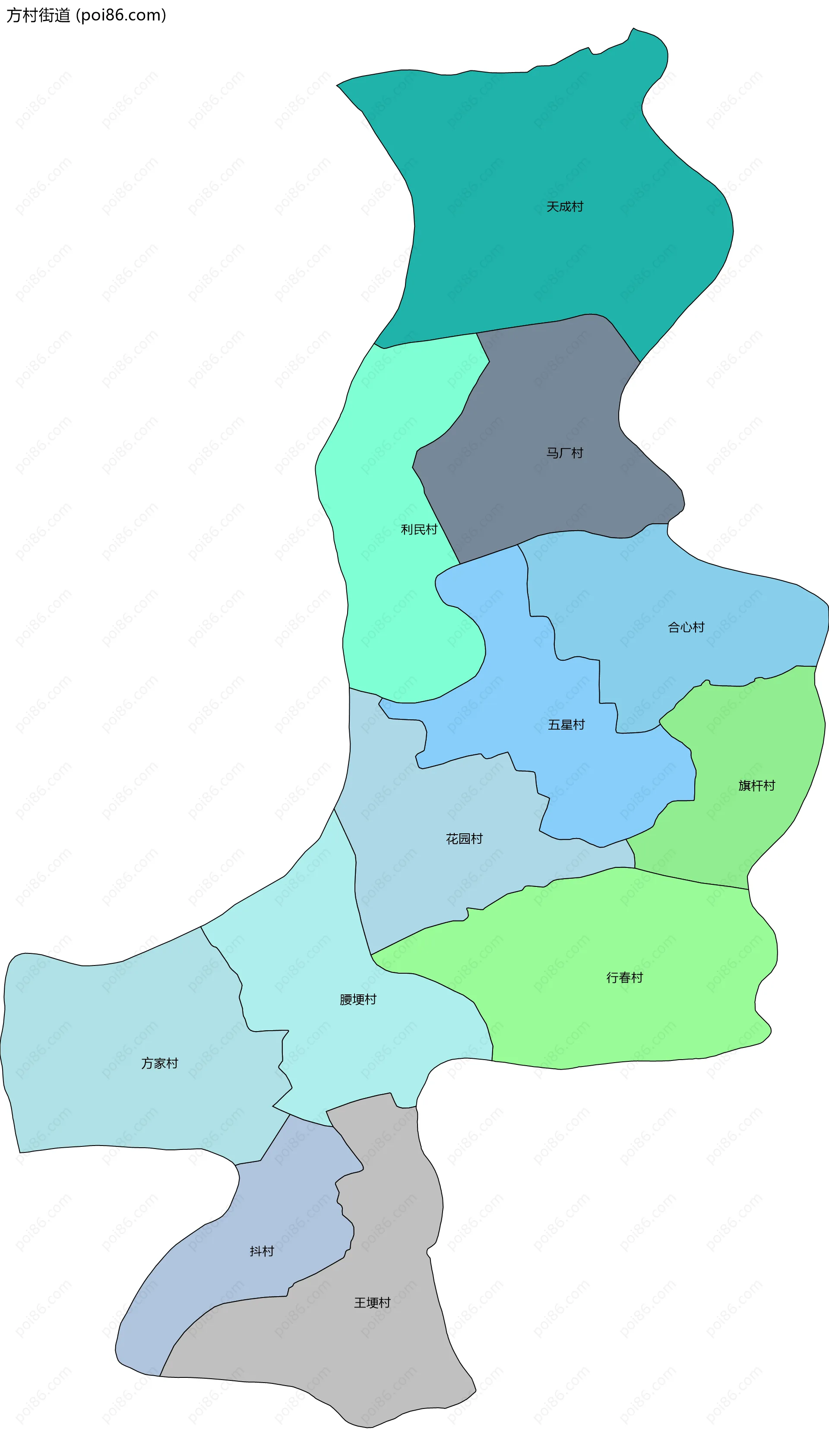 方村街道边界地图(五级行政区划)