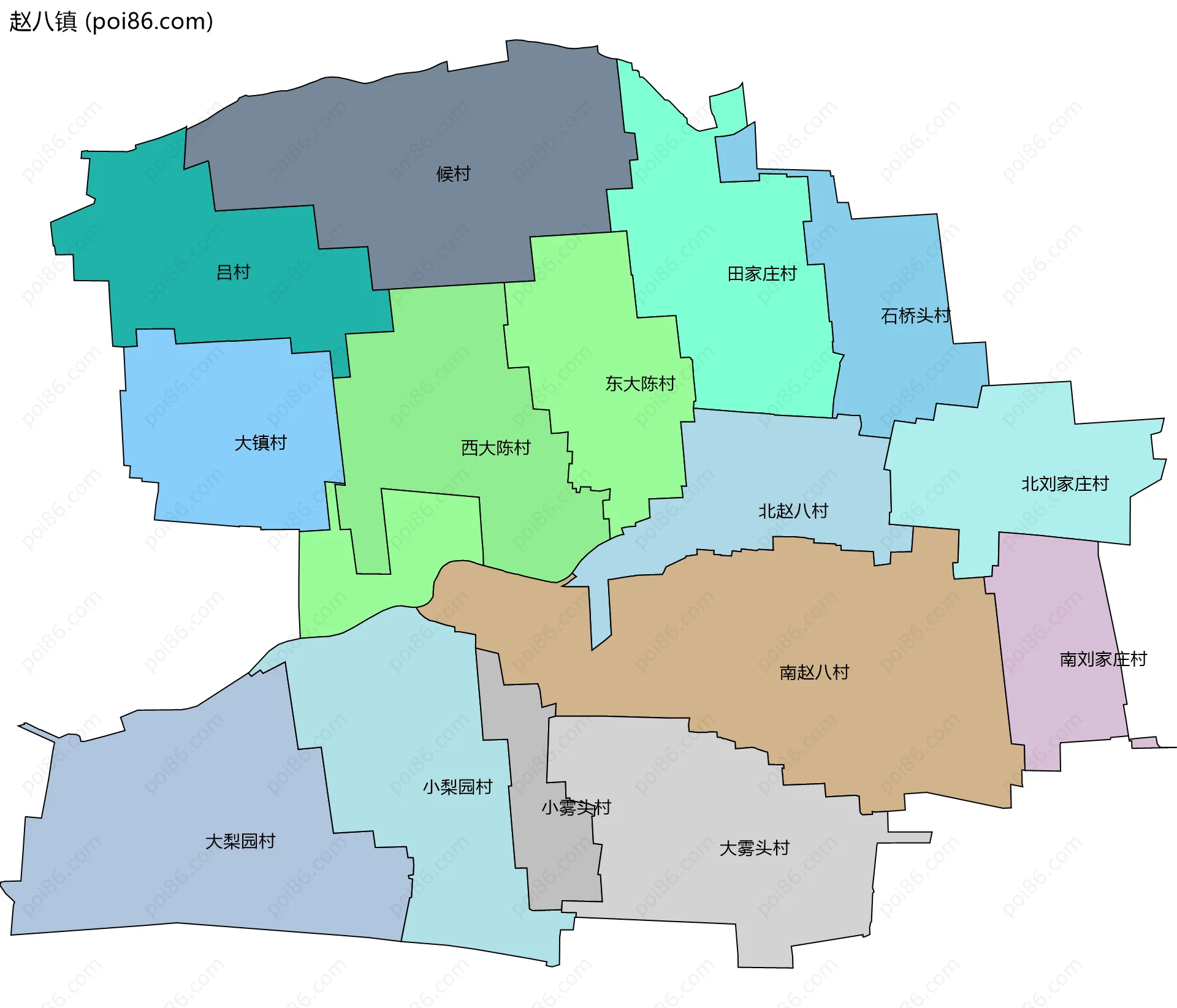 赵八镇边界地图(五级行政区划)