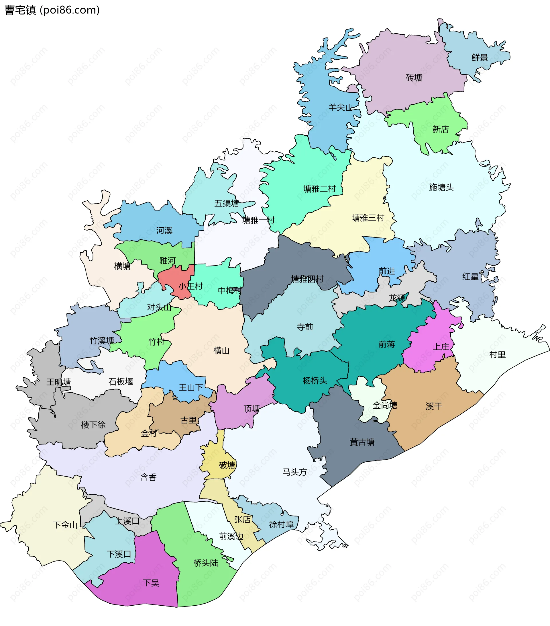 曹宅镇边界地图(五级行政区划)