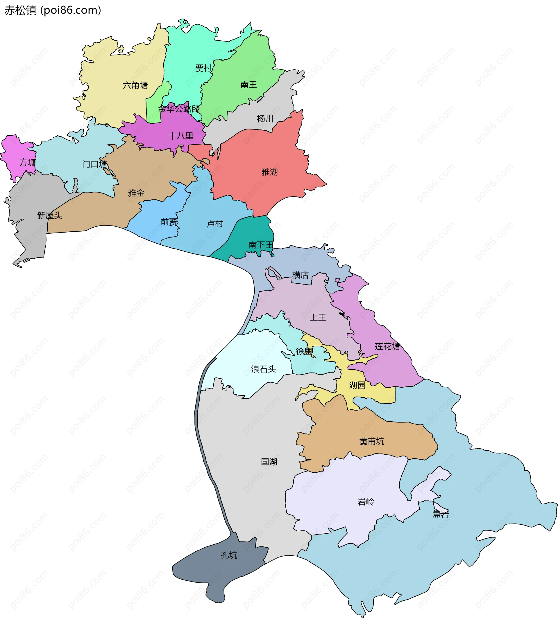 赤松镇边界地图(五级行政区划)