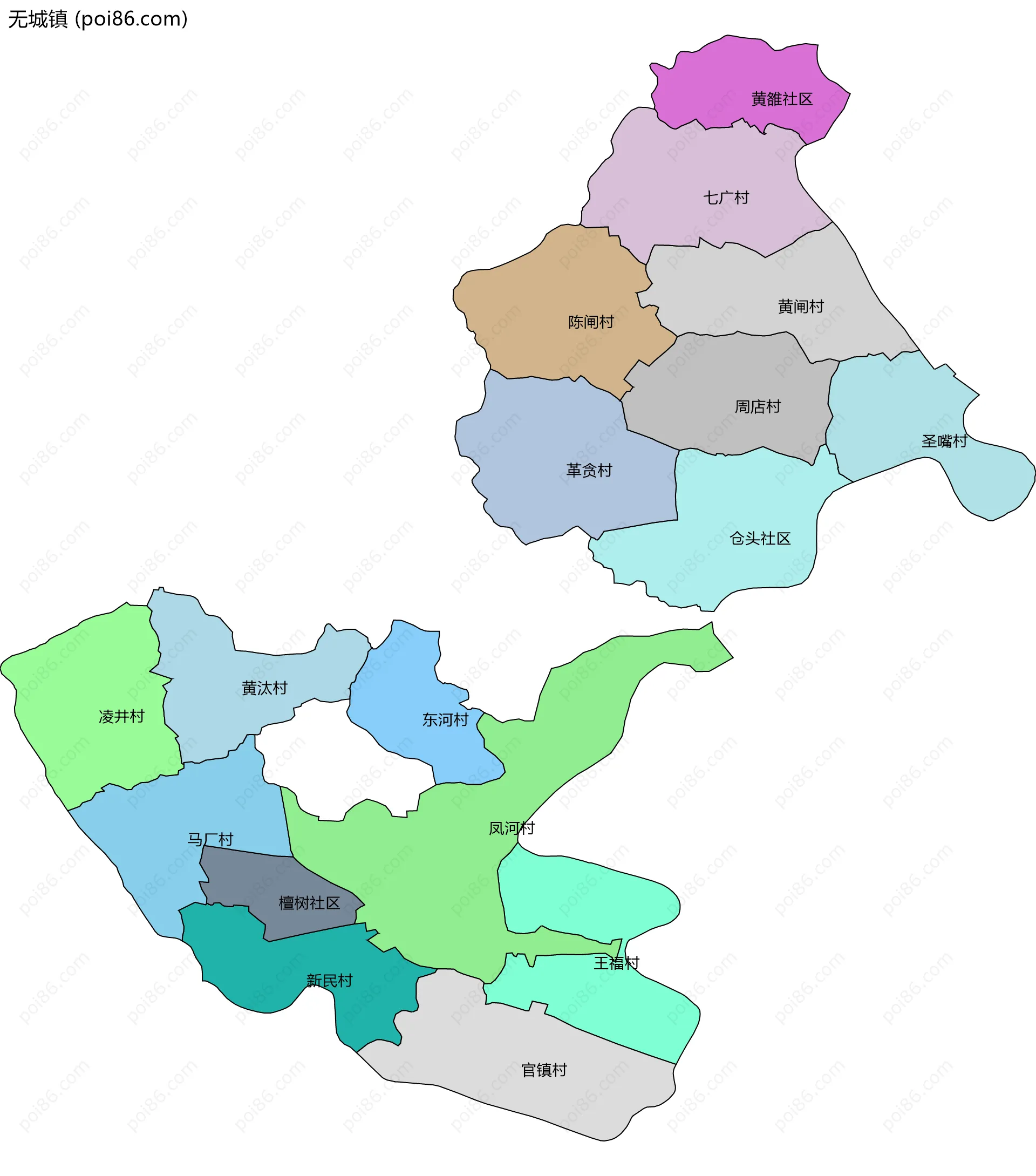 无城镇边界地图(五级行政区划)