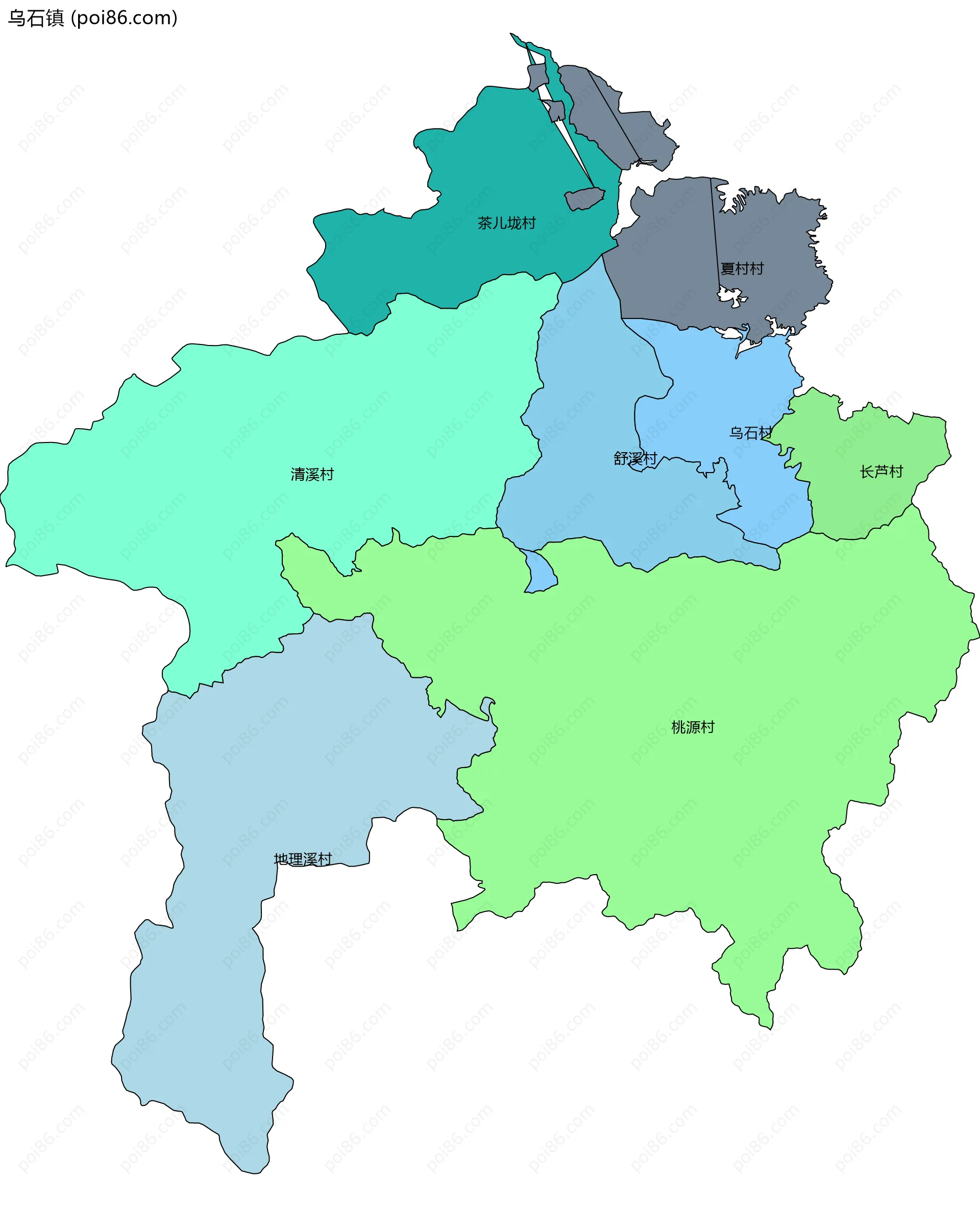 乌石镇边界地图(五级行政区划)