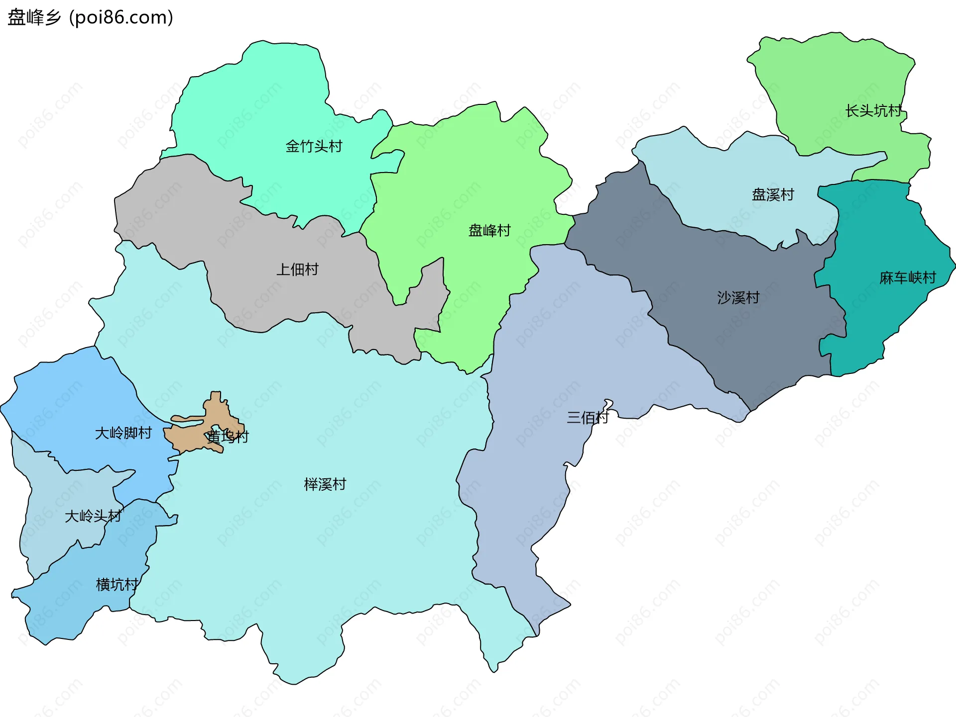 盘峰乡边界地图(五级行政区划)