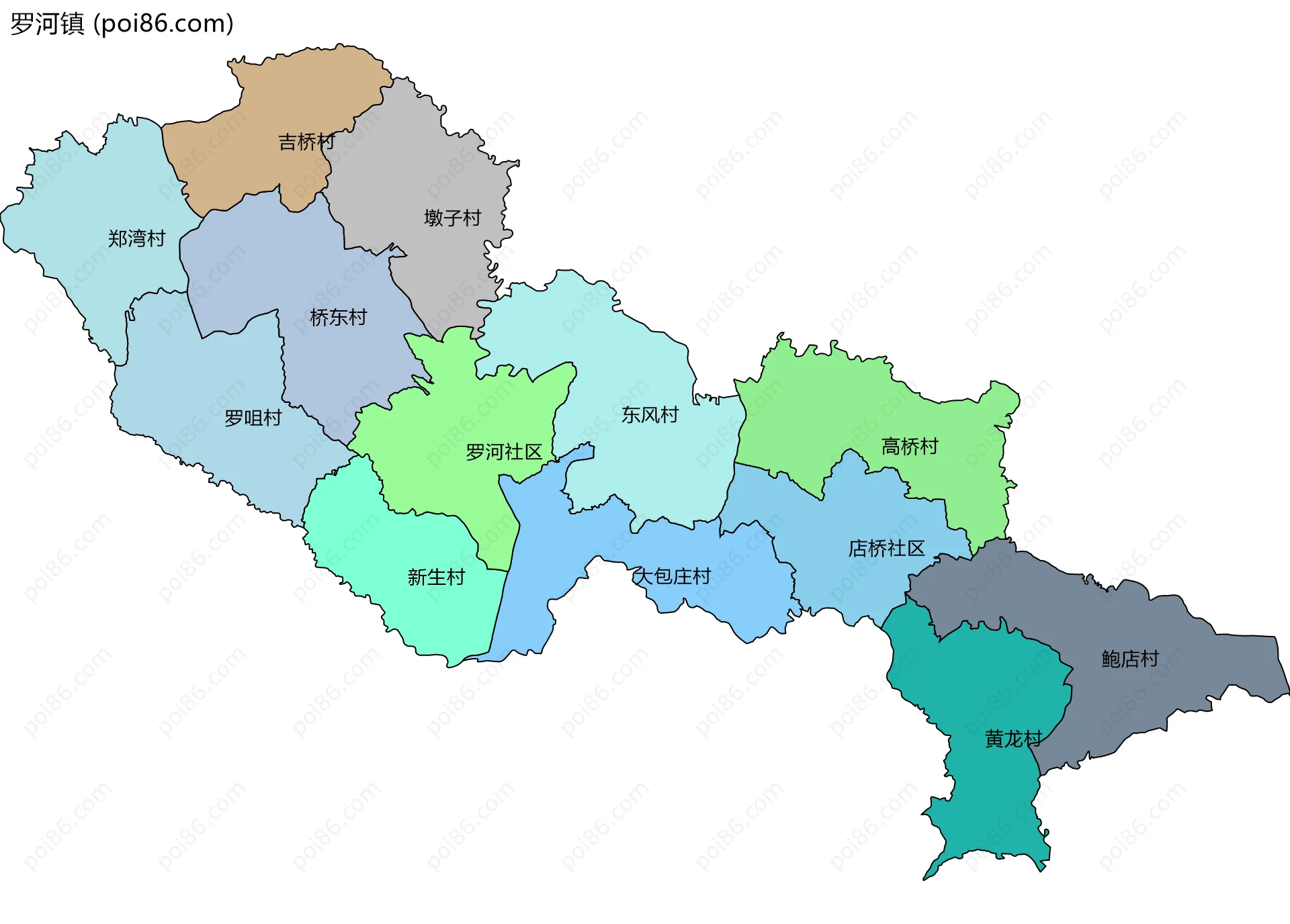 罗河镇边界地图(五级行政区划)